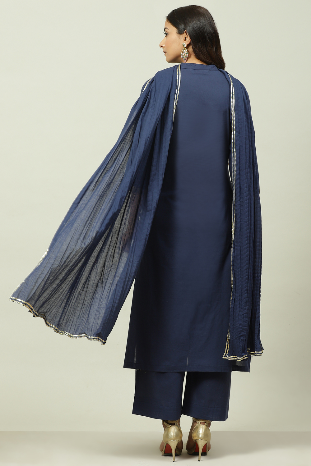 Mustard Printed Cotton Straight Kurta Palazzo Suit Set image number 4