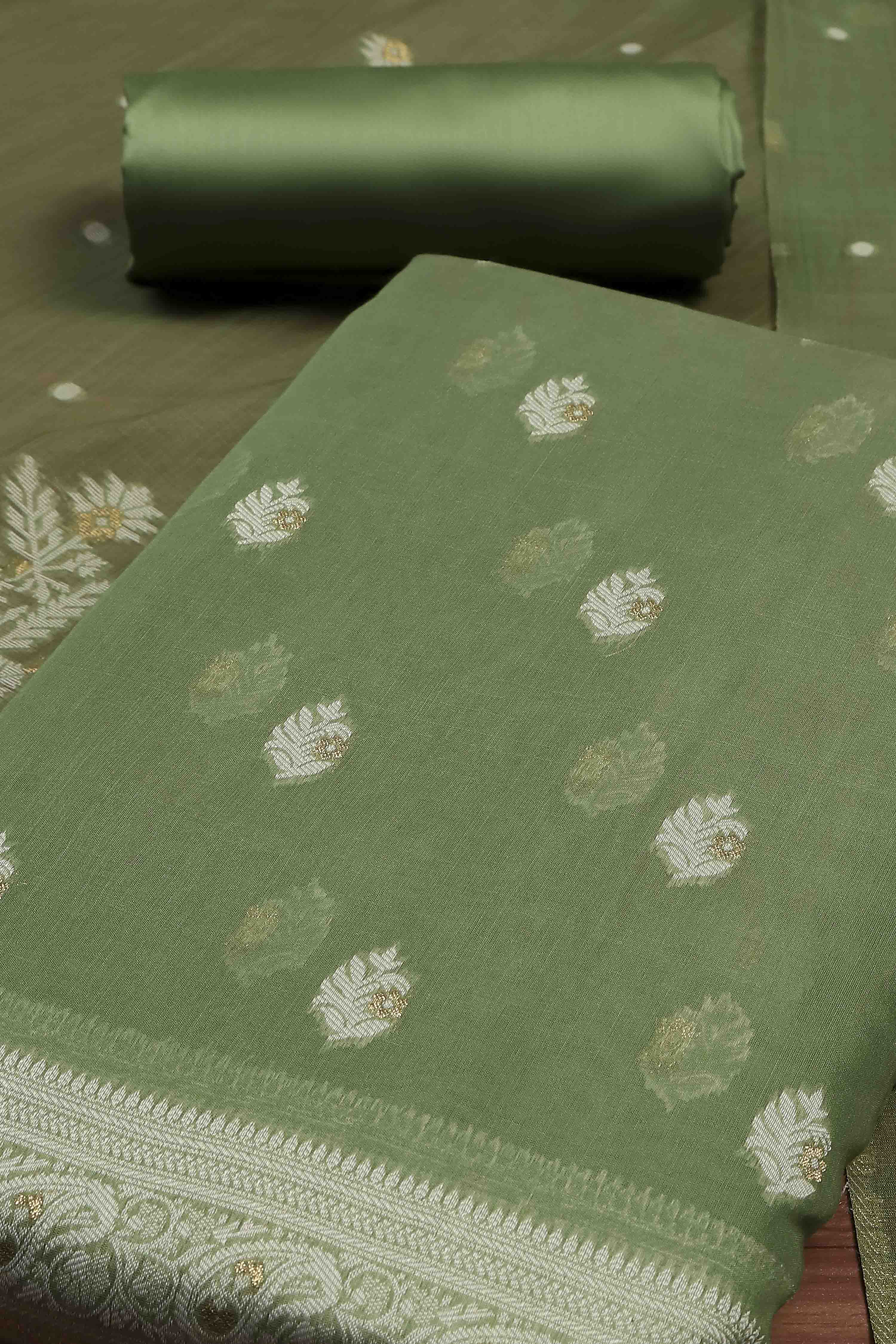 Pink Cotton Jamdani Unstitched Suit Set image number 1