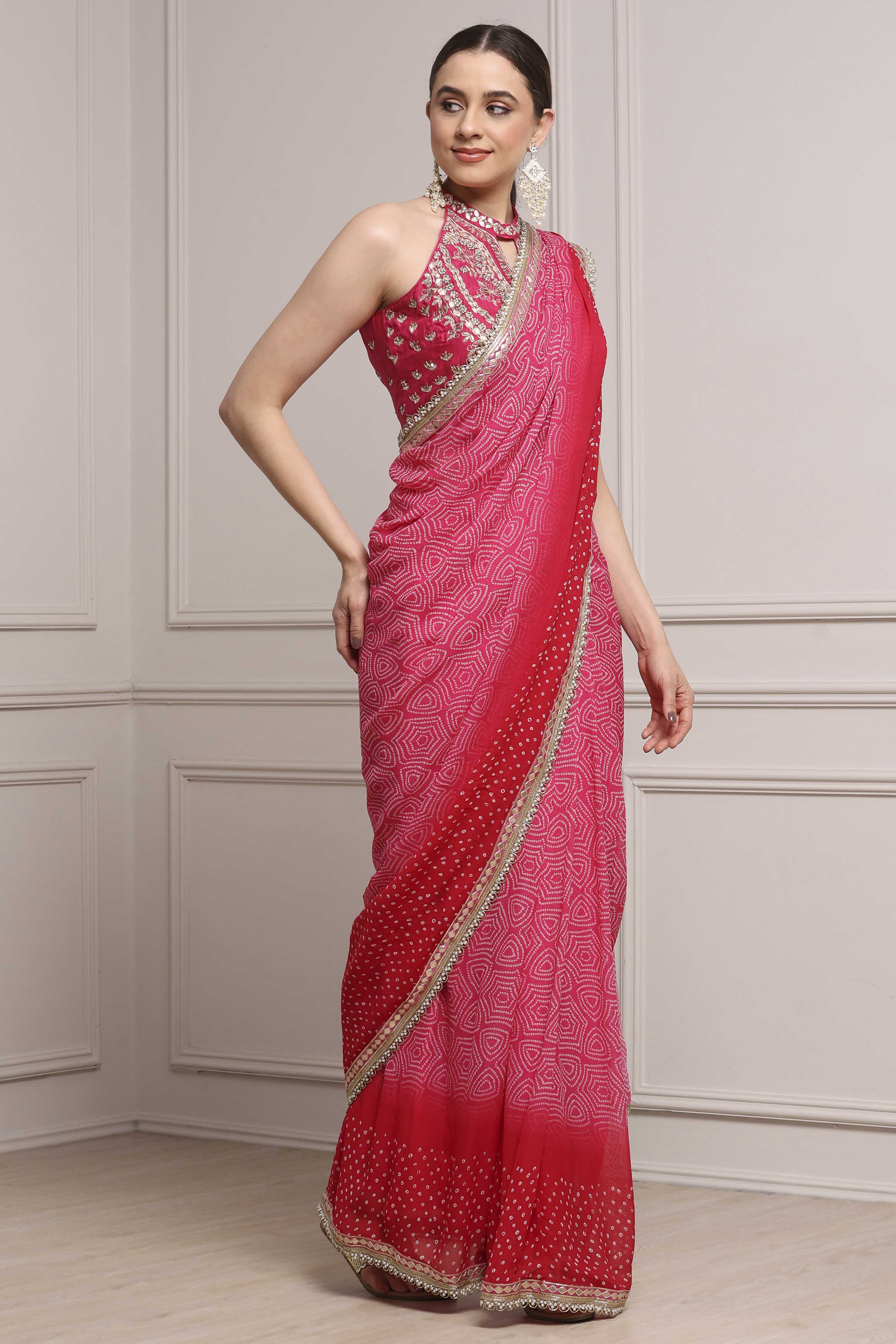 Pink Cotton Blend Printed Saree image number 5