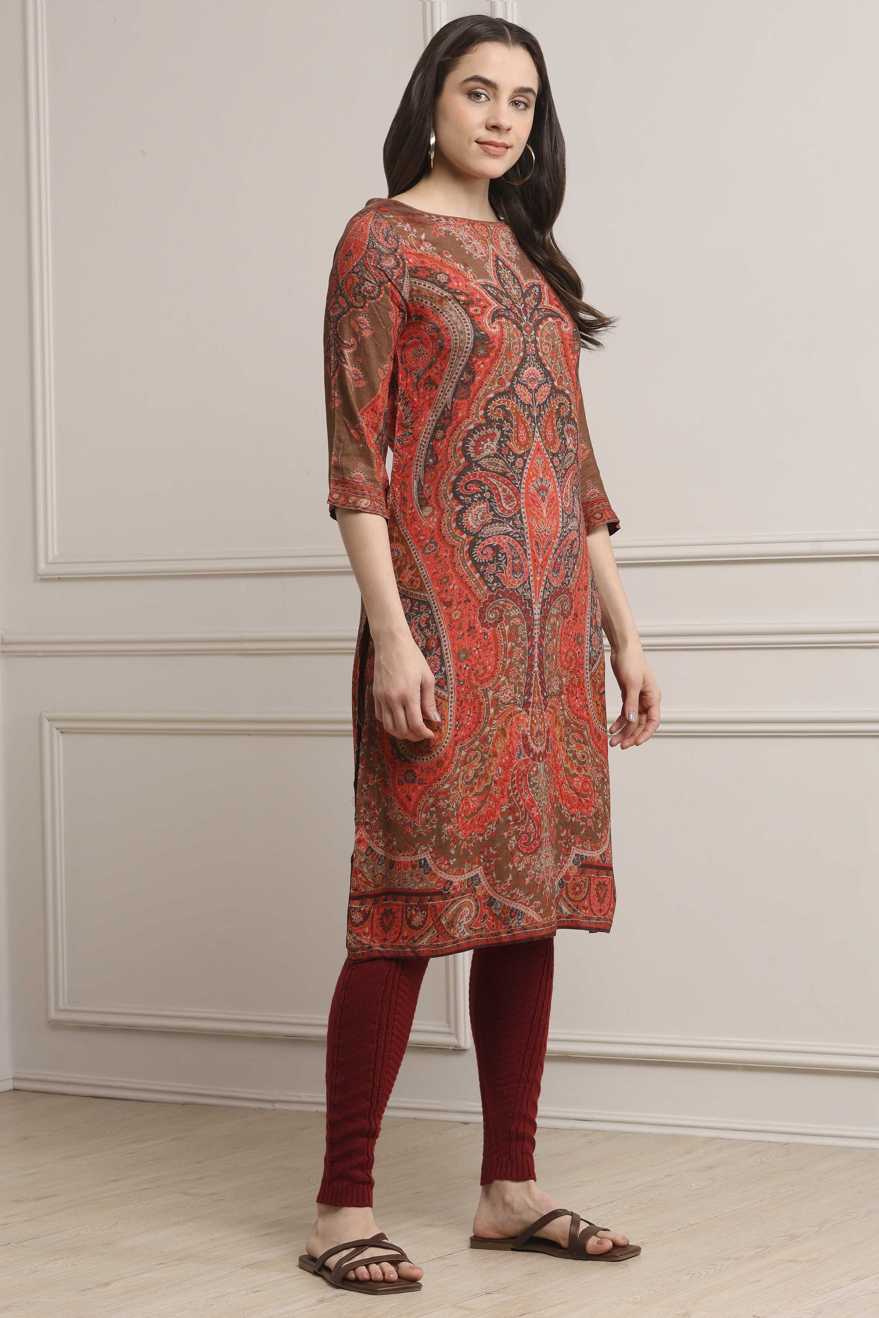 Beige Viscose Rayon Straight Kurta Pants Set image number 5