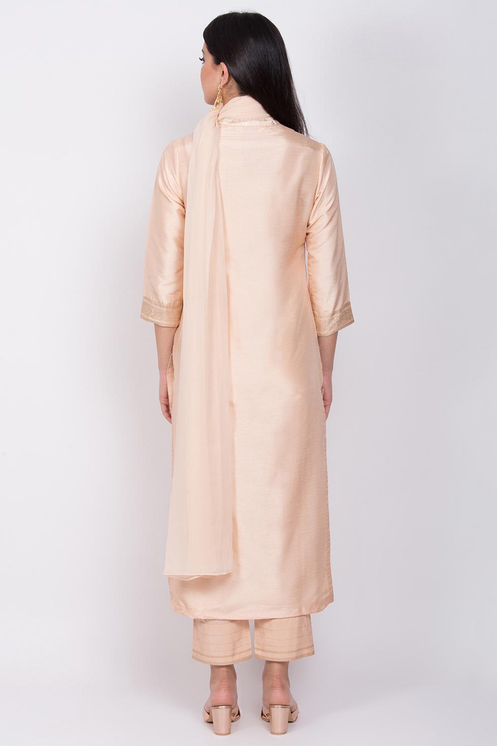 Beige Straight Kurta Regular Pant Suit Set image number 4