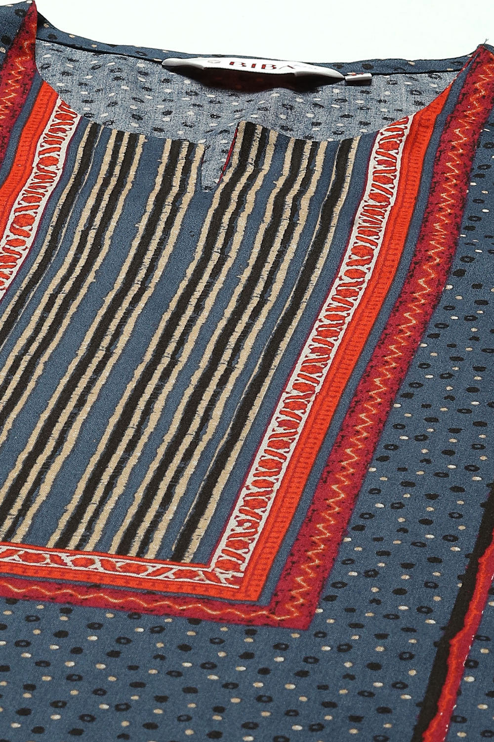 Indigo & Red Rayon Straight Kurta Pants Suit Set image number 1