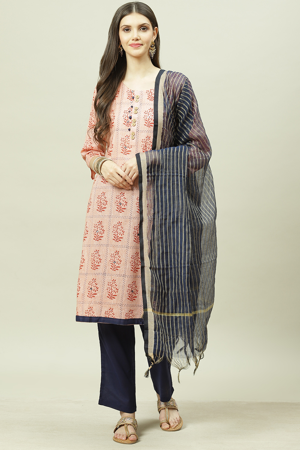 Orange Cotton Woven Unstitched Suit Set image number 0