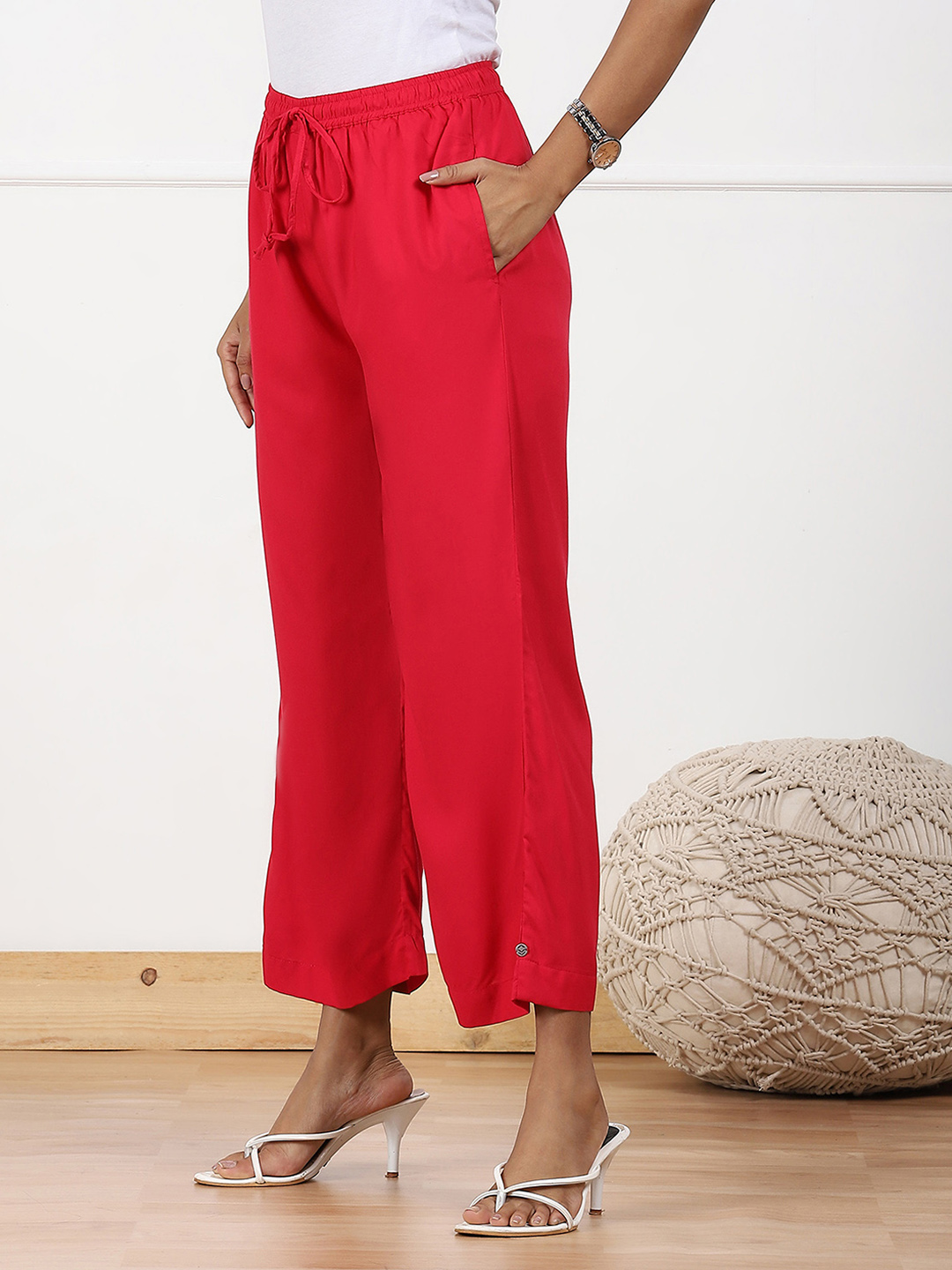 Navy Rayon Palazzo Pants image number 2