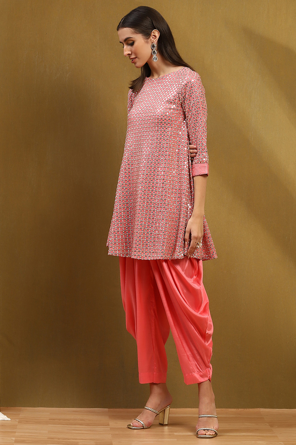 Aqua Blue Viscose Blend Embellished Asymmetric Kurta Set image number 3