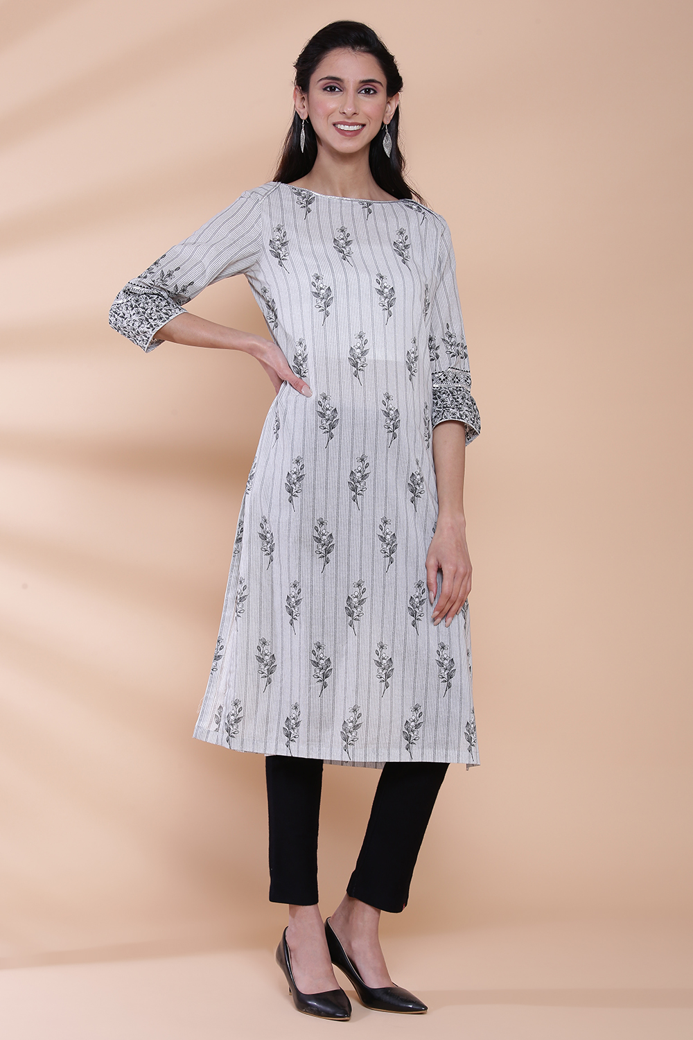 Turquoise Cotton Straight Kurta image number 3