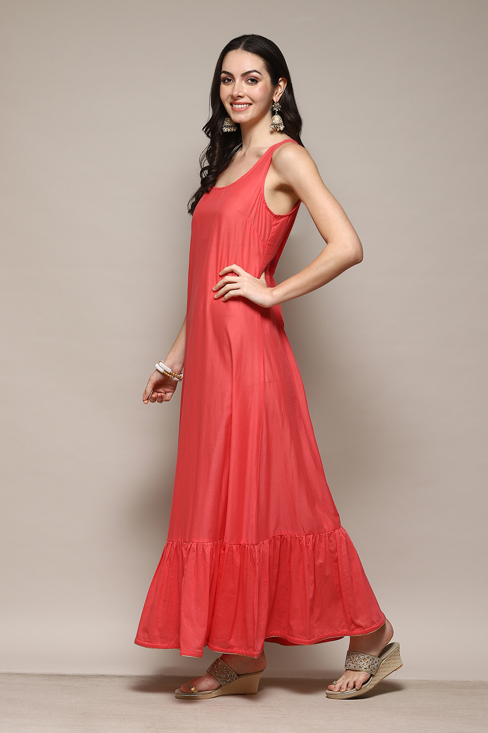 Green Cotton Flared Printed Kurta image number 2