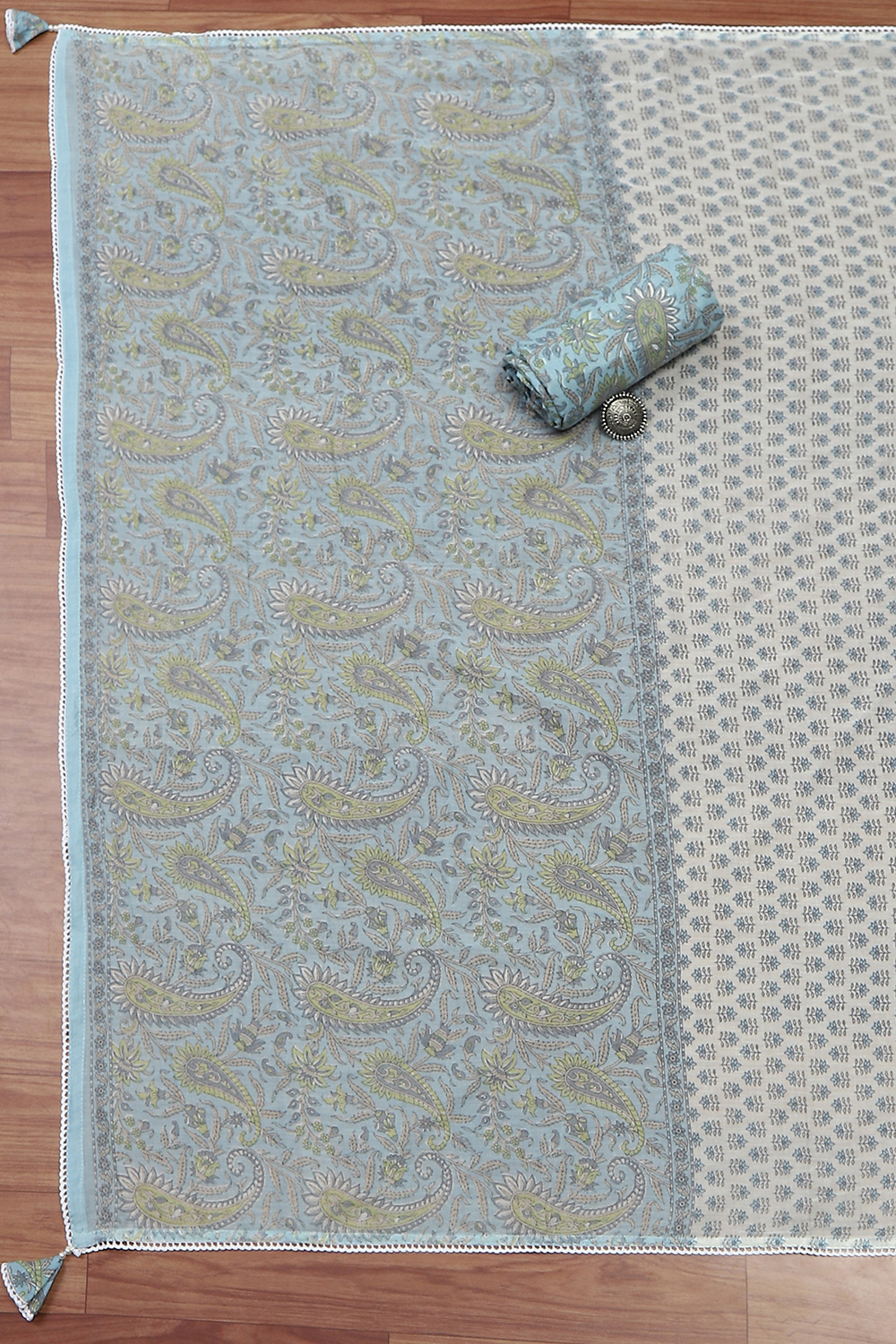 Yellow Cotton Printed Unstitched Kurta Set image number 3