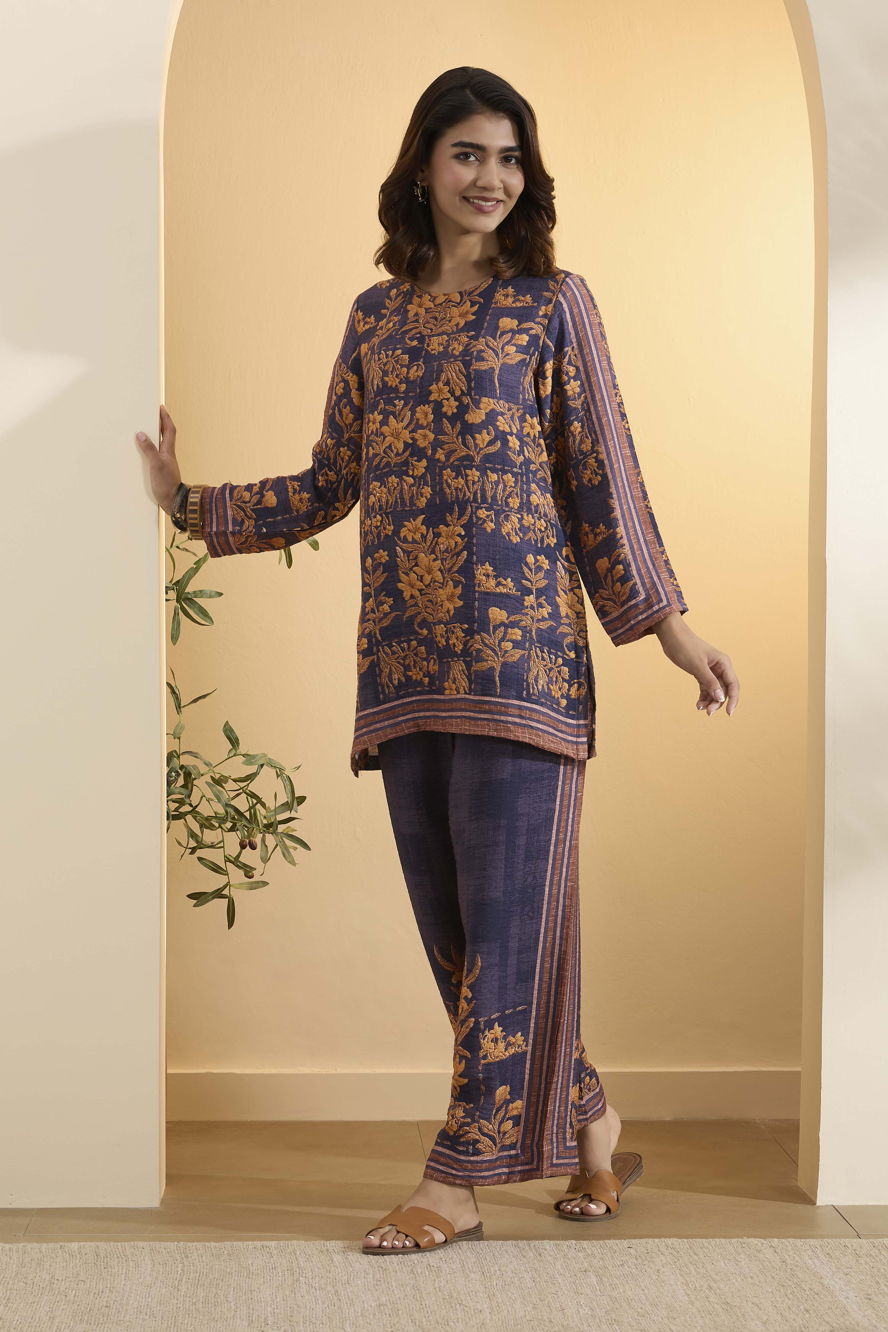 Violet Nylon Viscose Printed C-ord Set image number 3