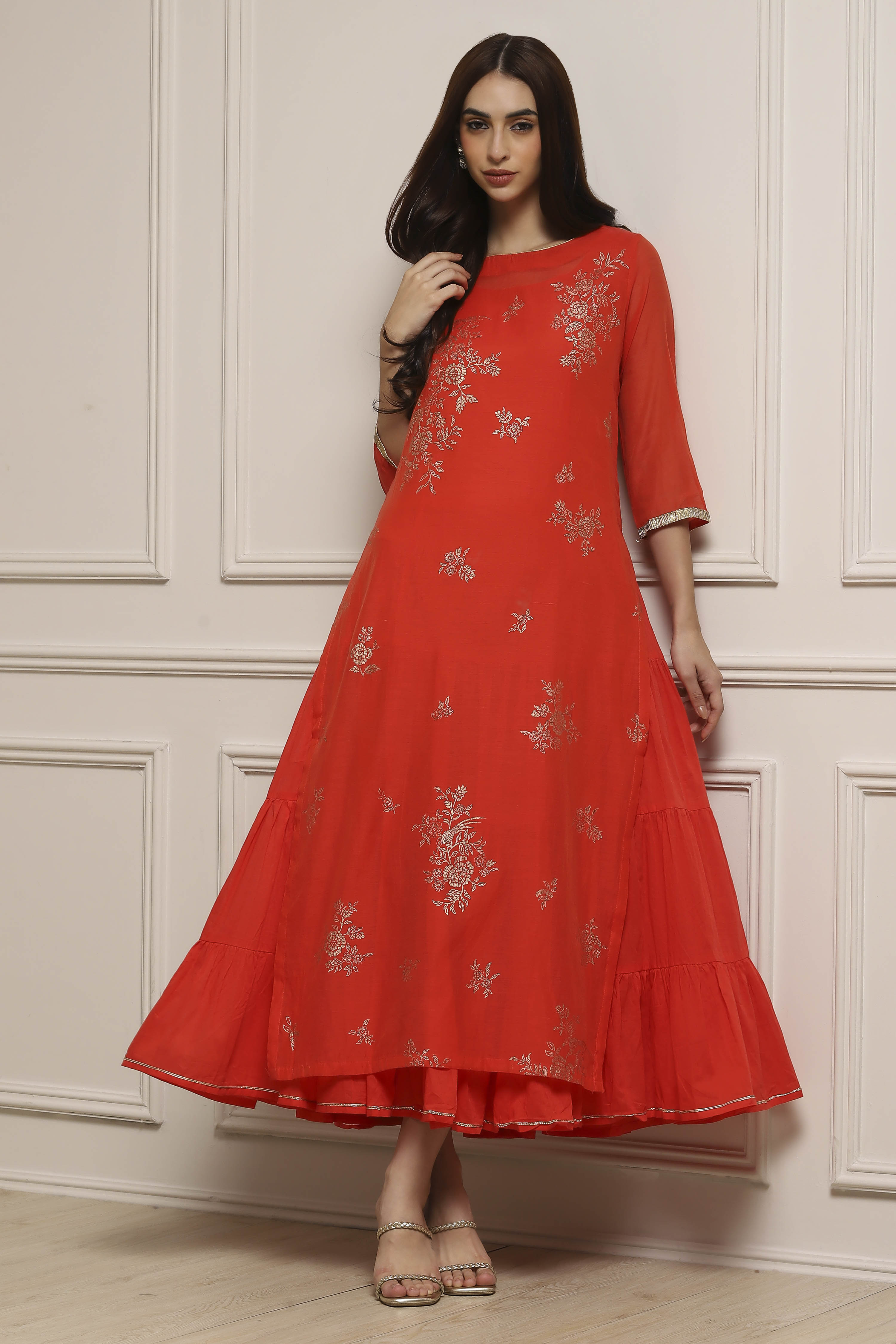 Tomato Red Poly Cotton Printed Kurta Dress image number 0