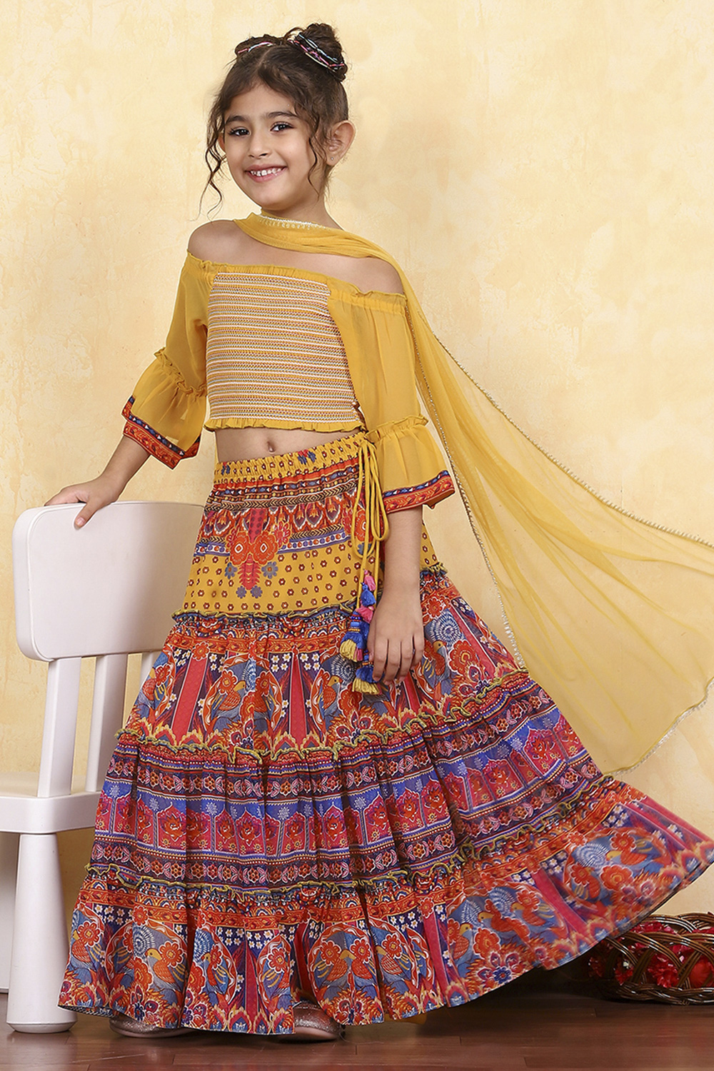 Assorted Polyester Printed Tiered Lehenga Set image number 0