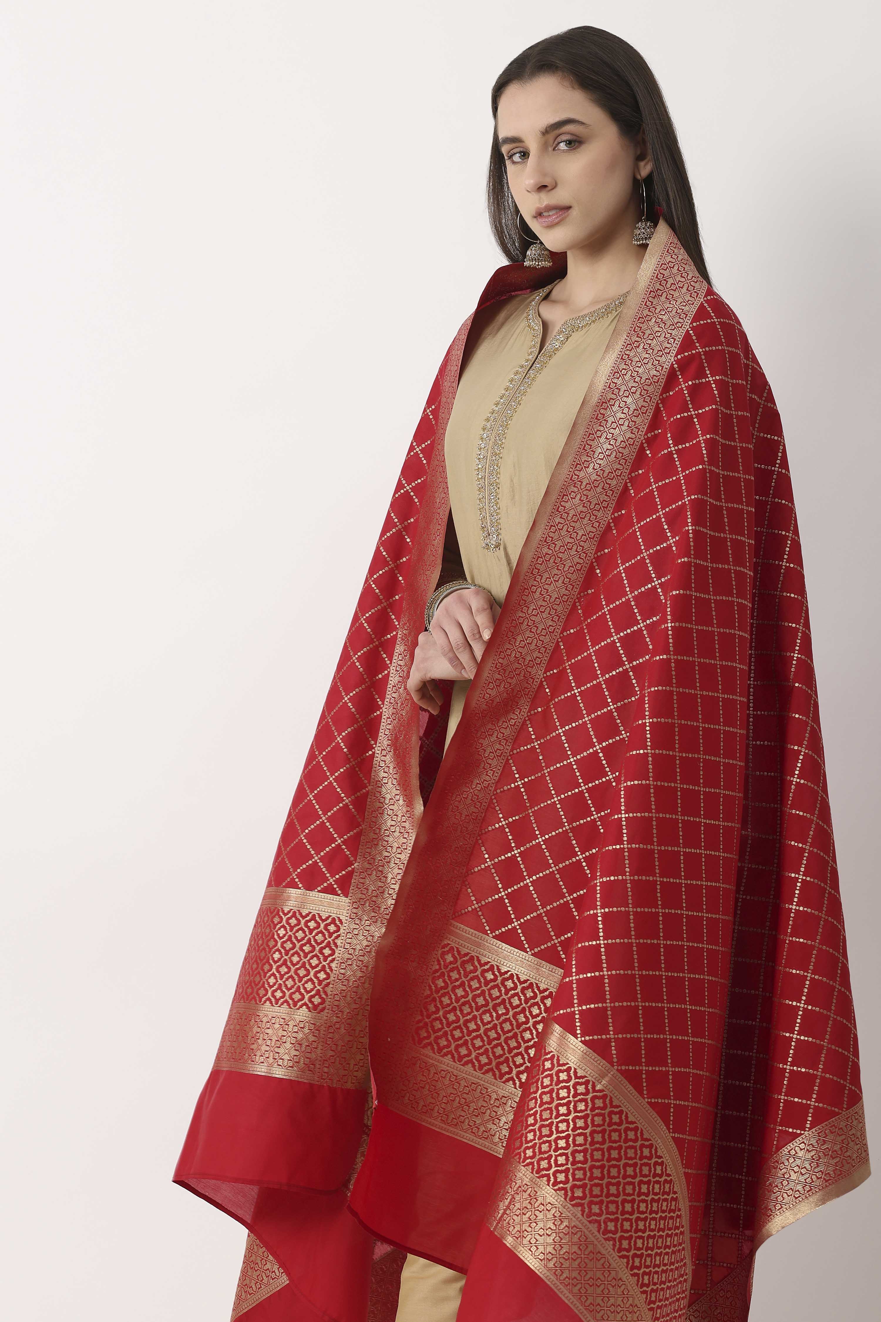 Red Art Silk Dupatta image number 1