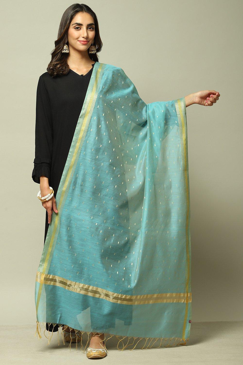 Blue Art Silk Yarndyed Dupatta image number 2