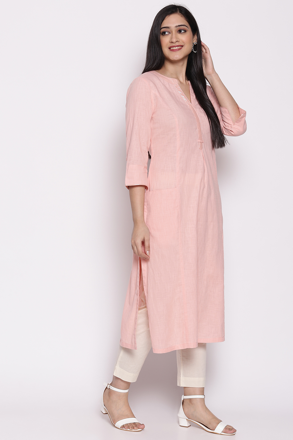 Blue Cotton Solid Kurti image number 3