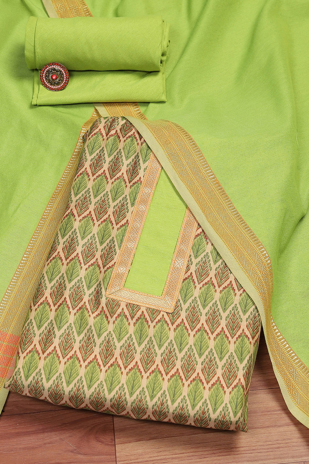 Grey Cotton Handloom Unstitched Suit Set image number 0