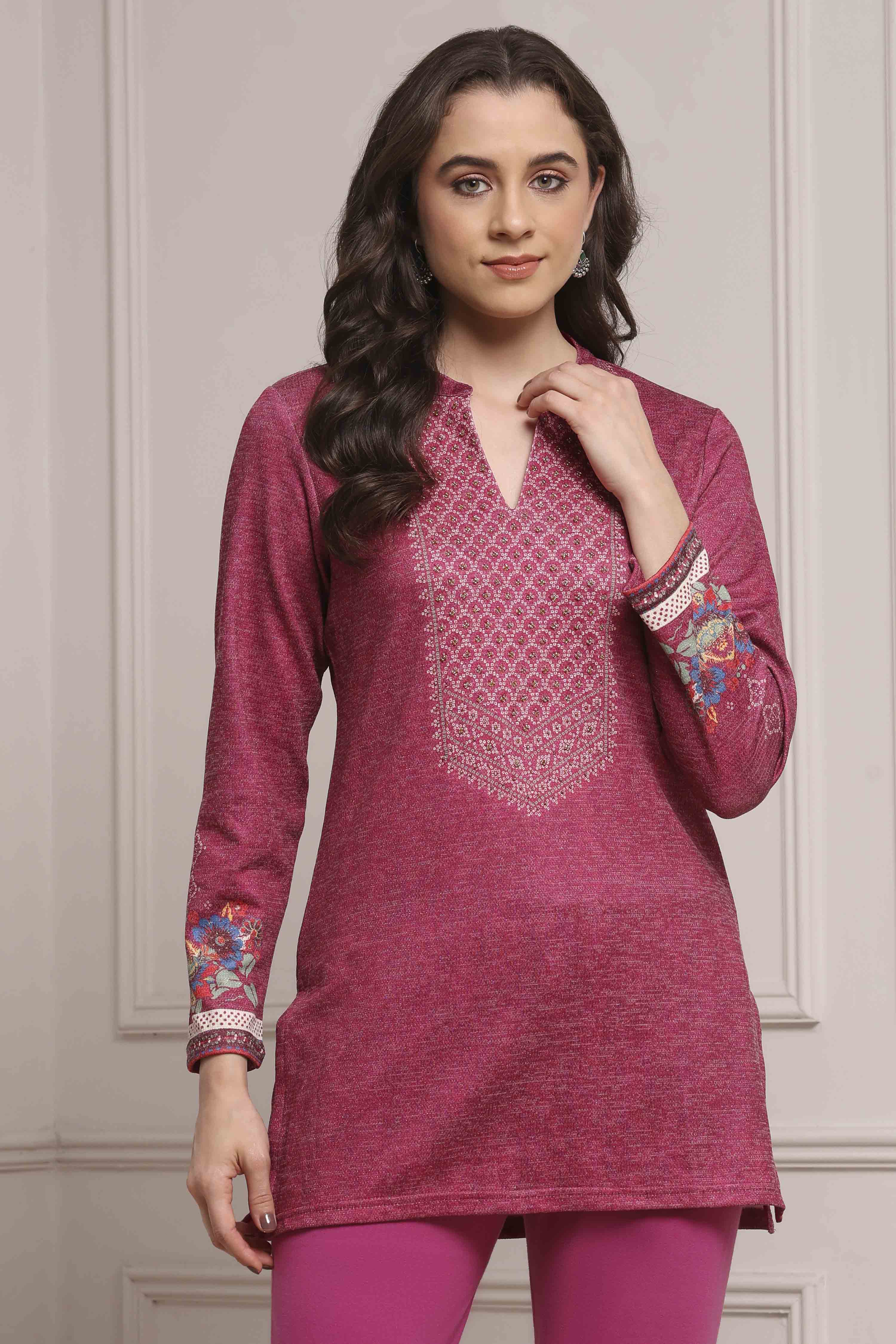 Pink Blended Printed Kurti image number 5