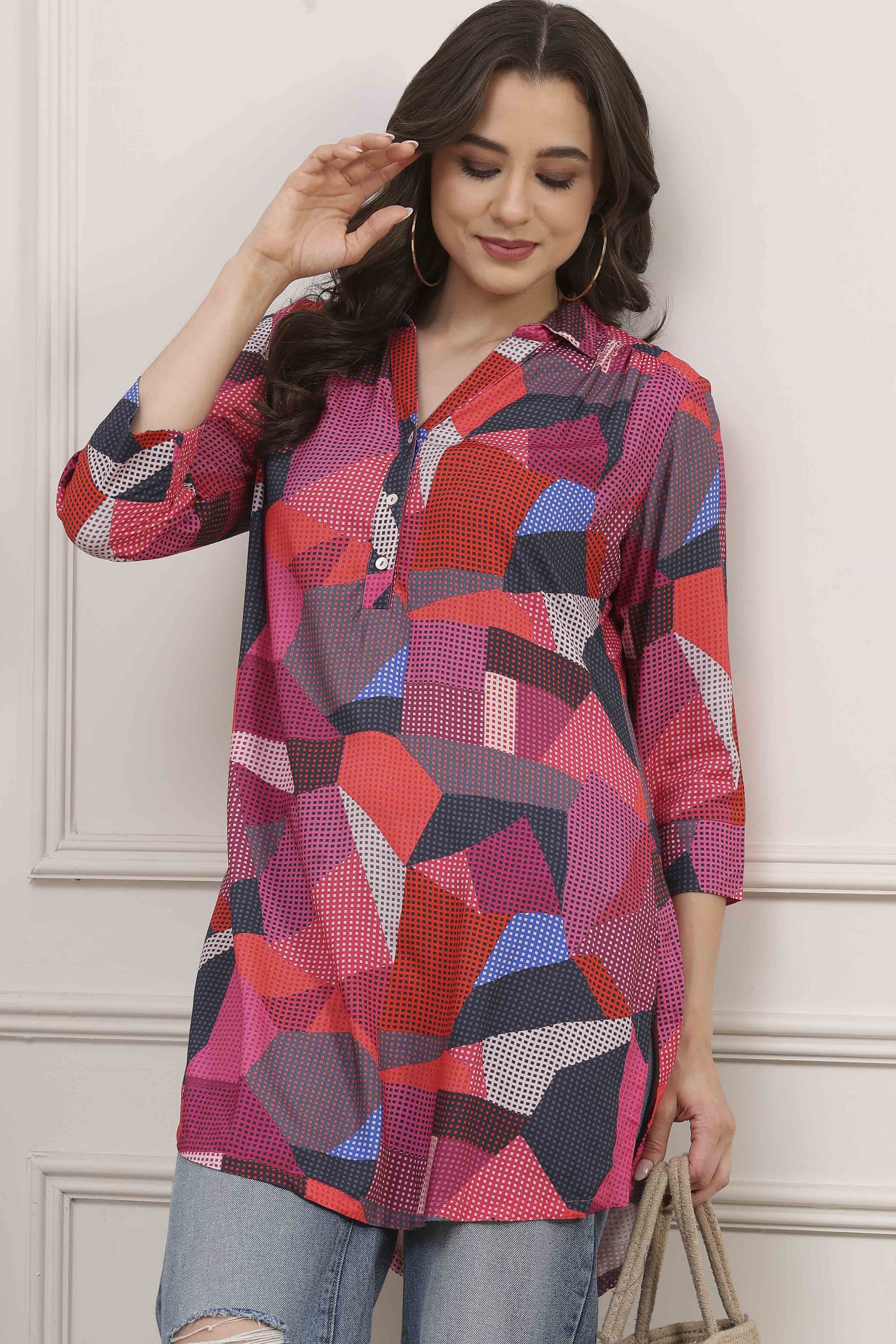 Blue Rayon Straight Printed Kurta image number 7