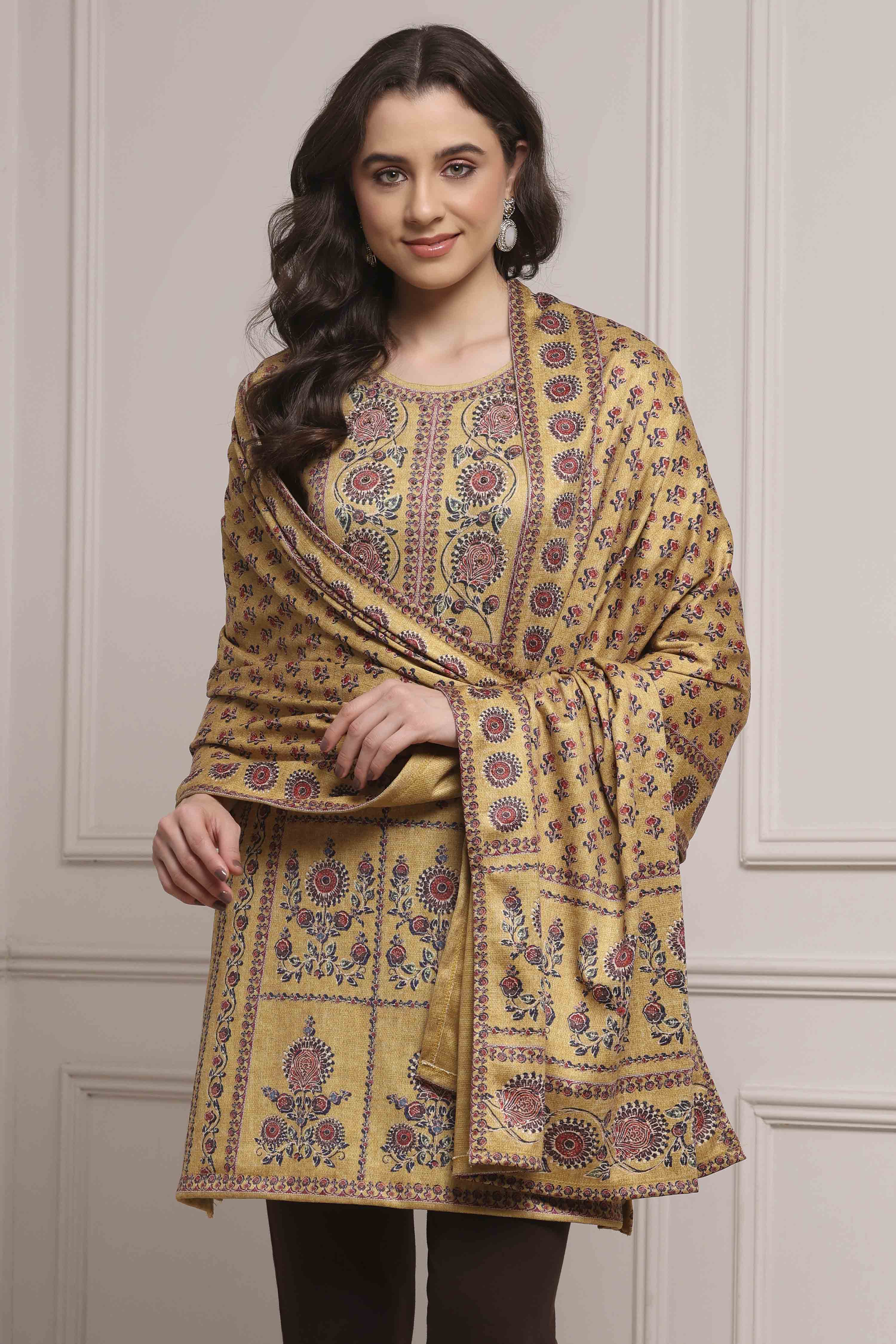 Beige Printed Winter Stole image number 0