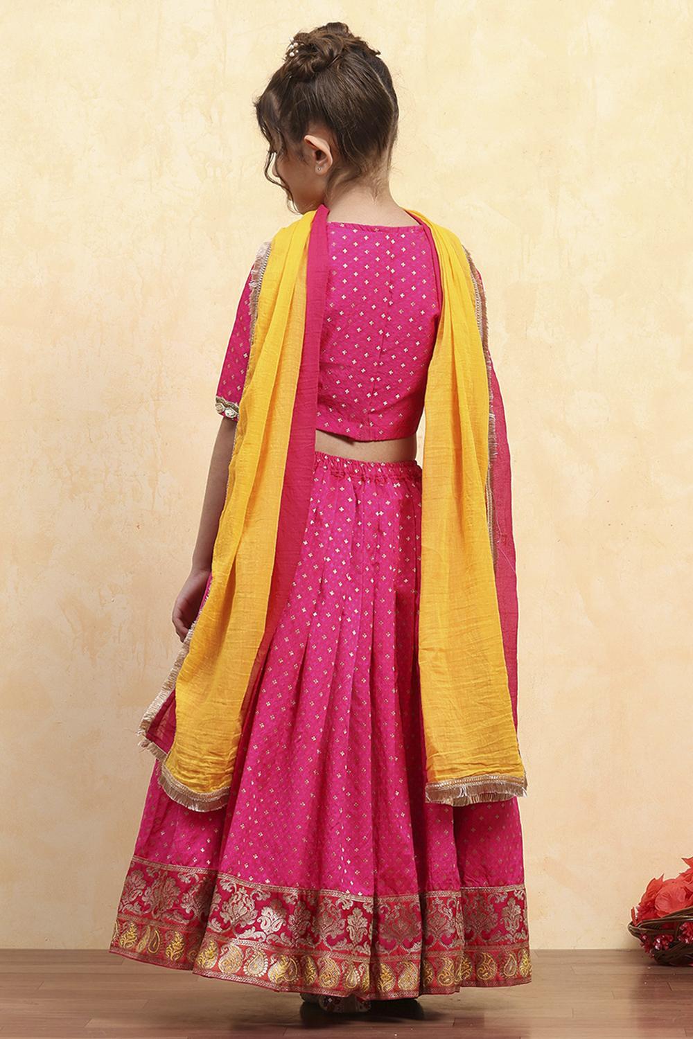 Pink Polyester Yarndyed Fitted Lehenga Set image number 4