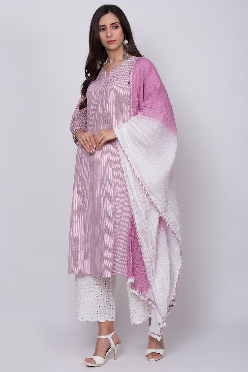 Pink Cotton A-Line Kurta Palazzo Suit Set image number 2