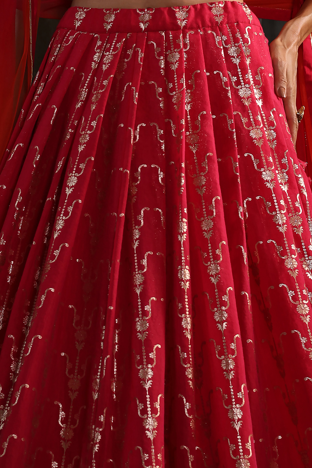 Pink and Orange Chanderi Jacquard Lehenga Set image number 2