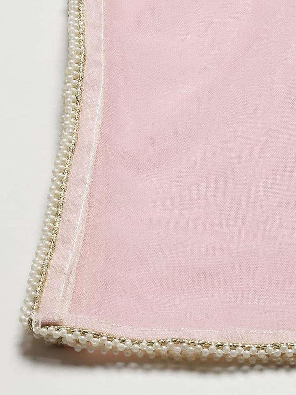 Pink Cotton Blend Flared Kurta Churidar Suit Set image number 4