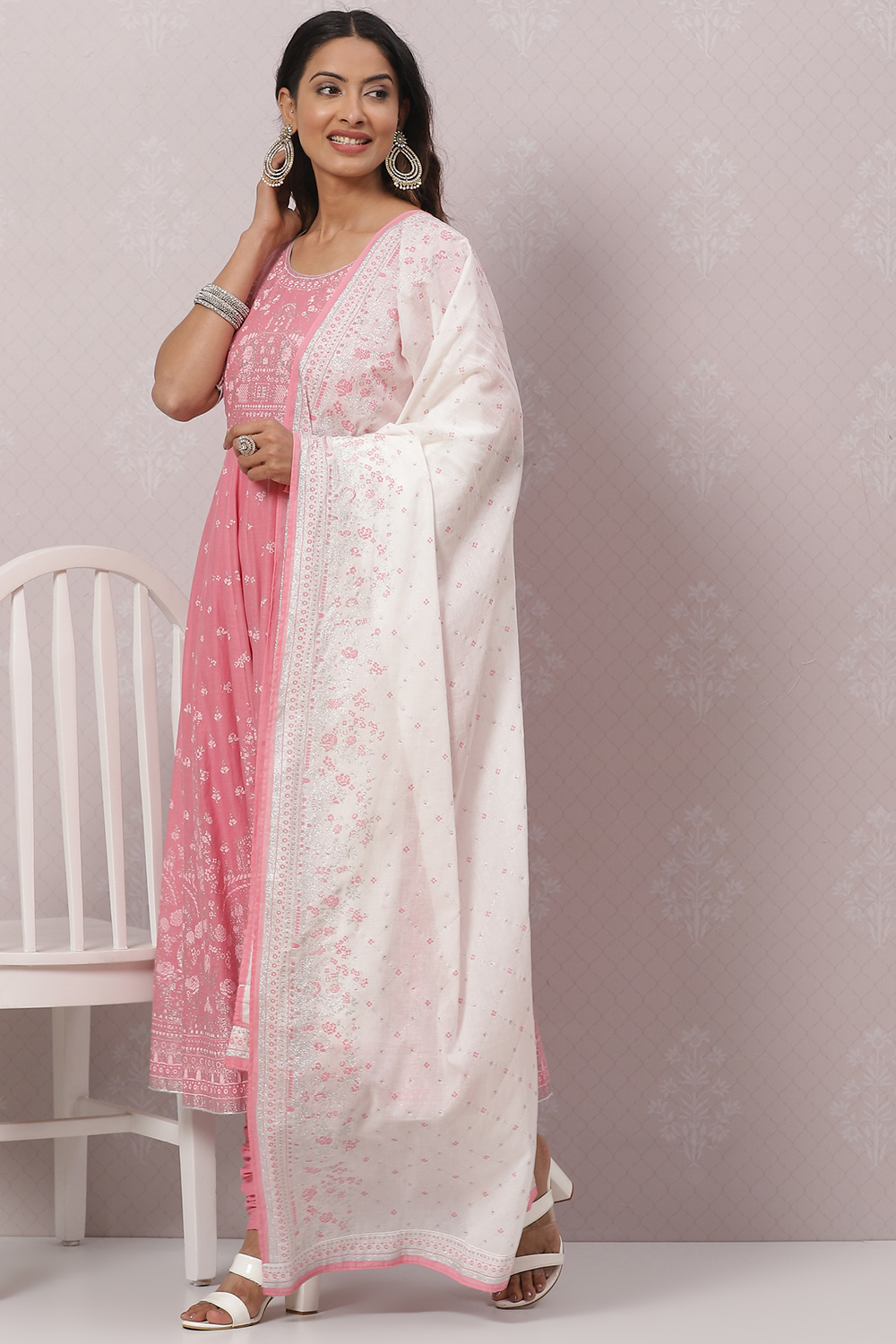 Turquoise Cotton Anarkali Kurta Churidar Suit Set image number 7