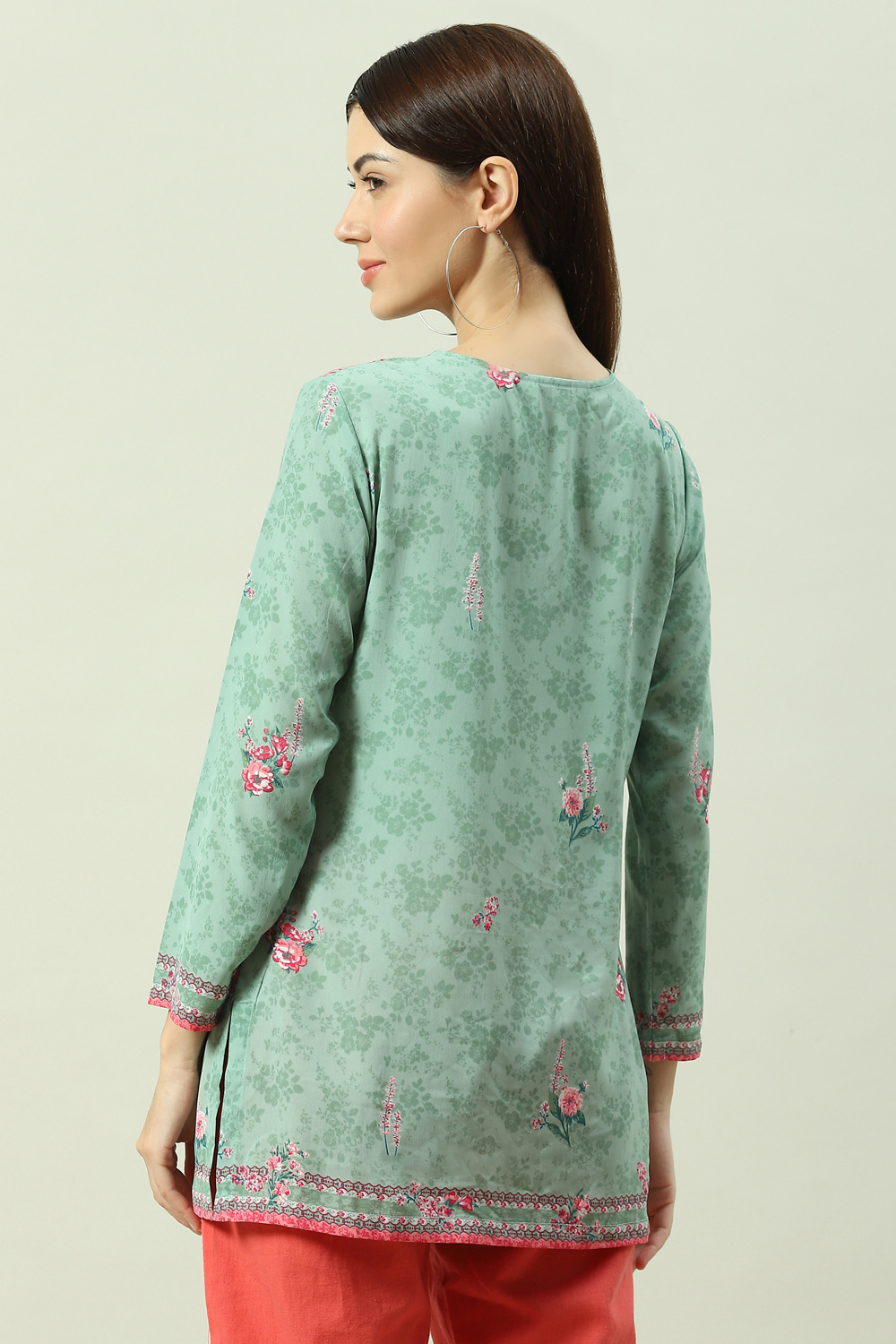Sea Green Art Silk Printed Short Kurti image number 4