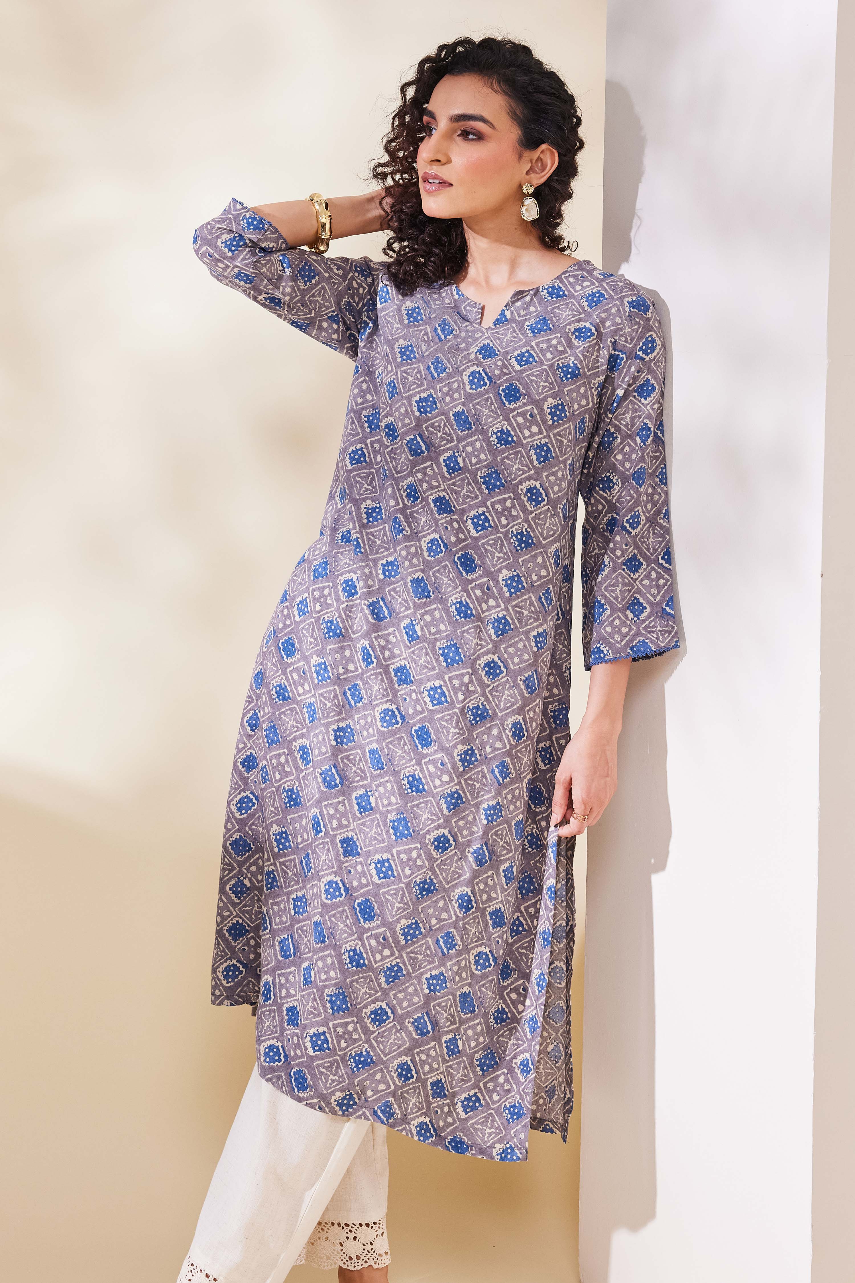 Grey Viscose Rayon Straight Kurta image number 6