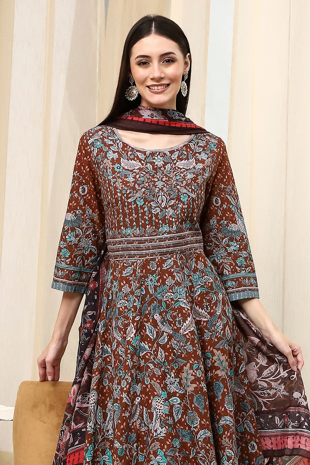 Black Cotton Fitted Anarkali Suit Set image number 7