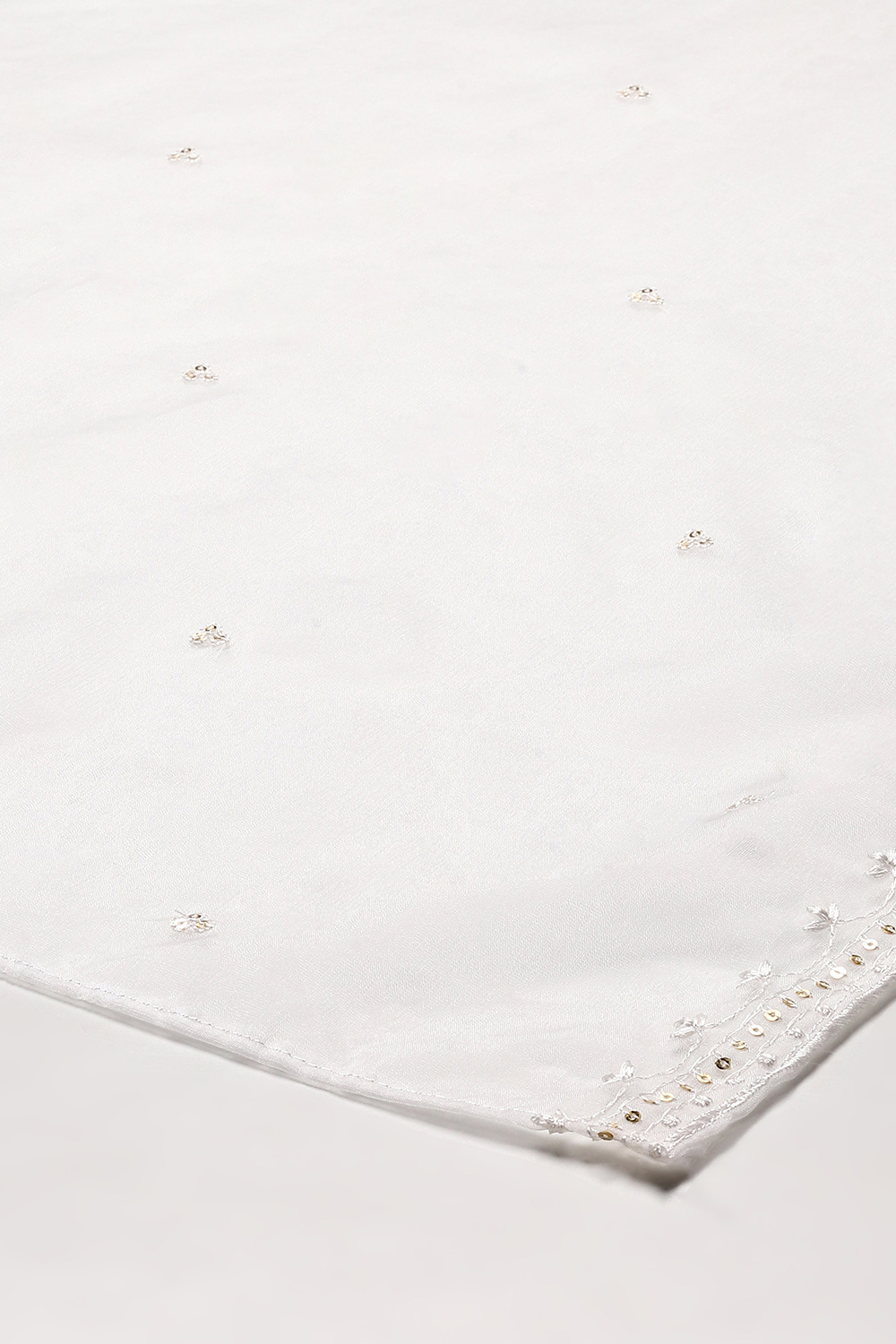 White Nylon Embroidered Sequin Dupatta image number 1