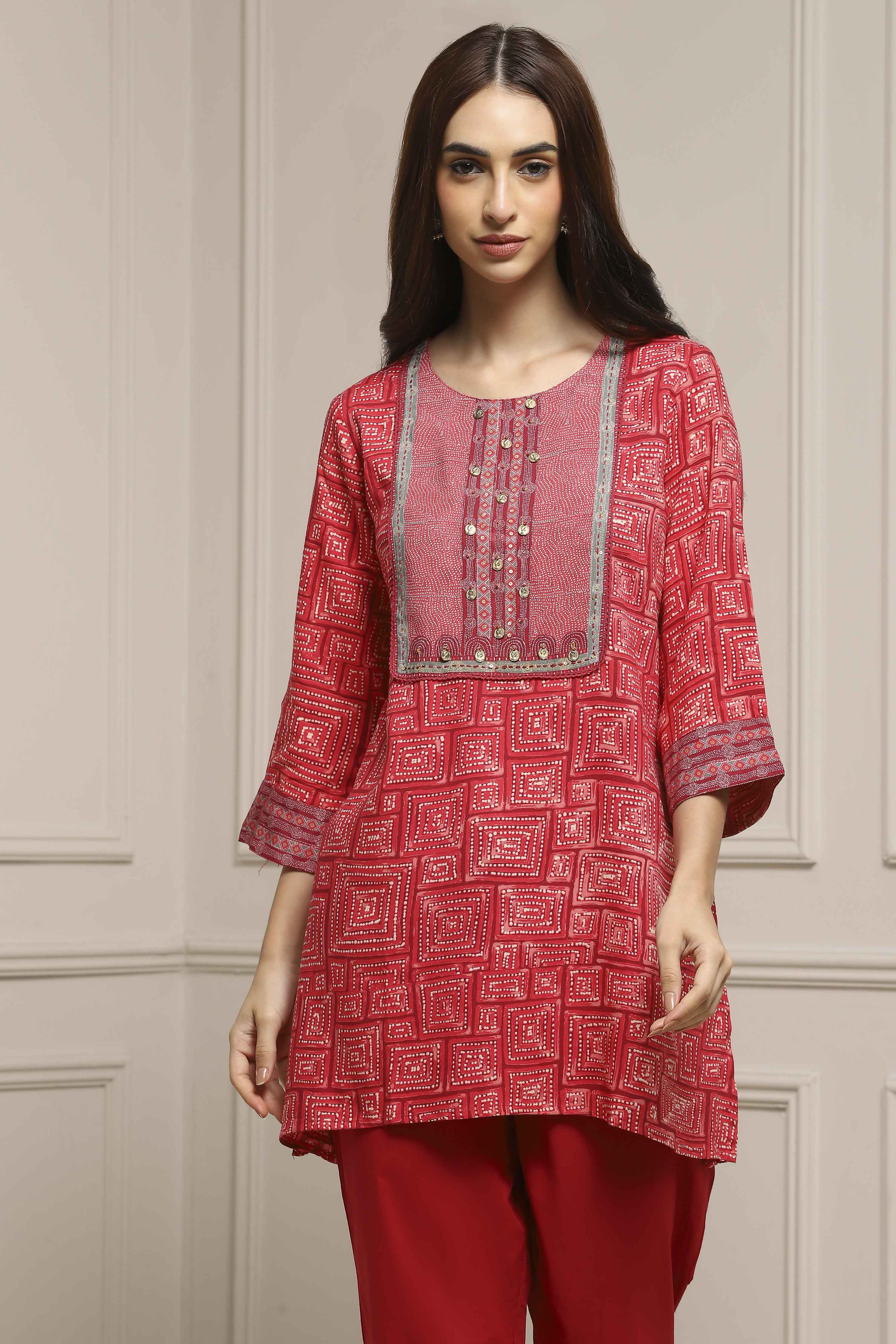 Coral Rayon Printed Kurti image number 5