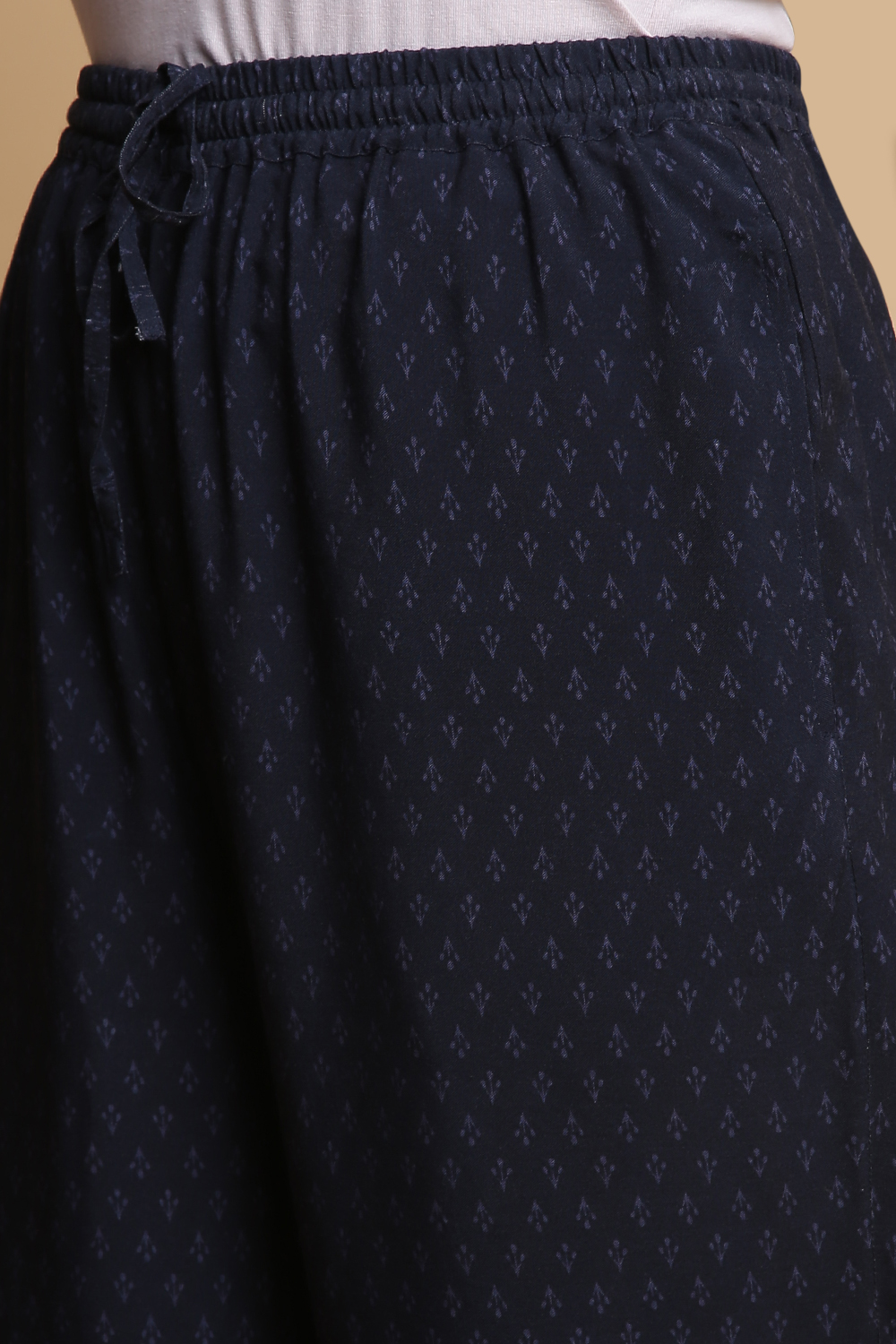 Navy Rayon Asymmetric Kurta Palazzo Suit Set image number 2