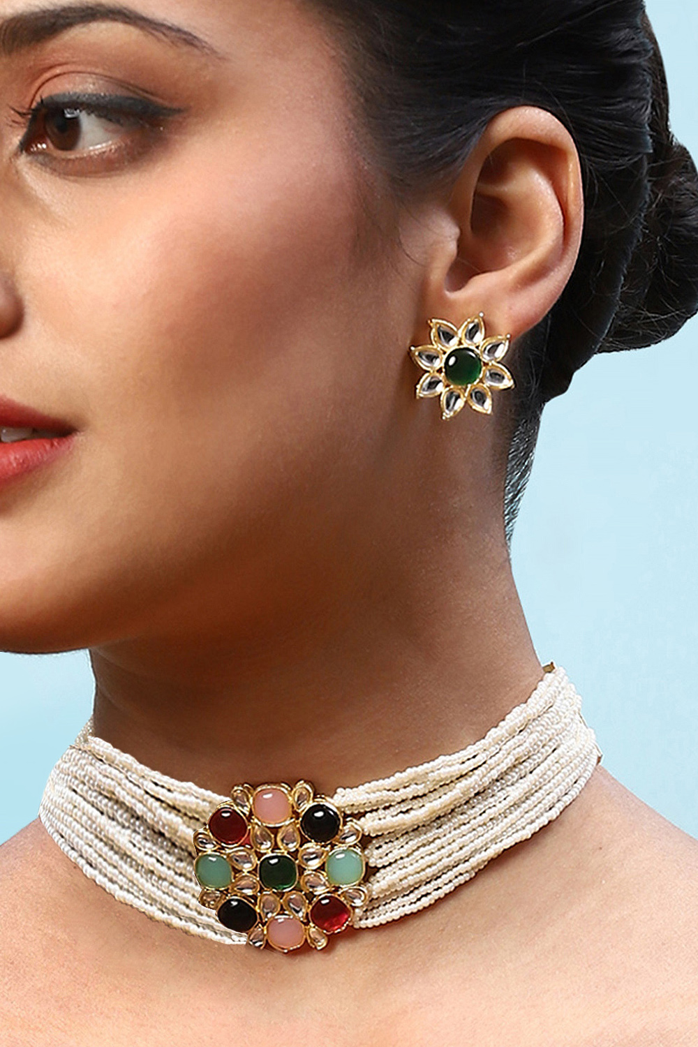 Multicolour Brass Necklace Set image number 1