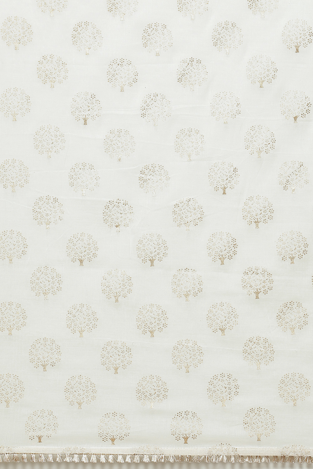 Off White Cotton Hand Block Print Unstitched Suit Set image number 3