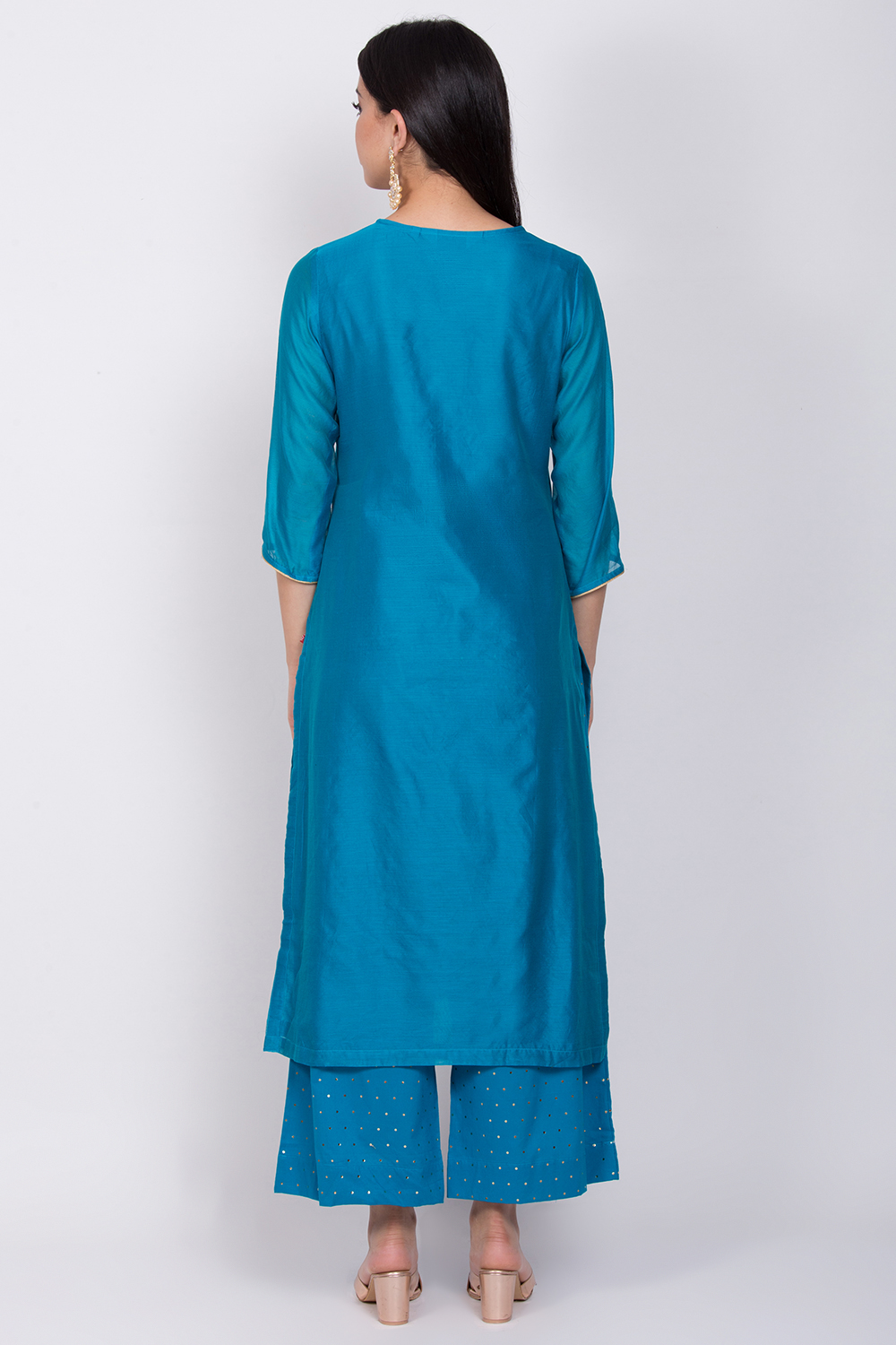 Blue Poly Cotton Straight Kurta Palazzo Suit Set image number 5