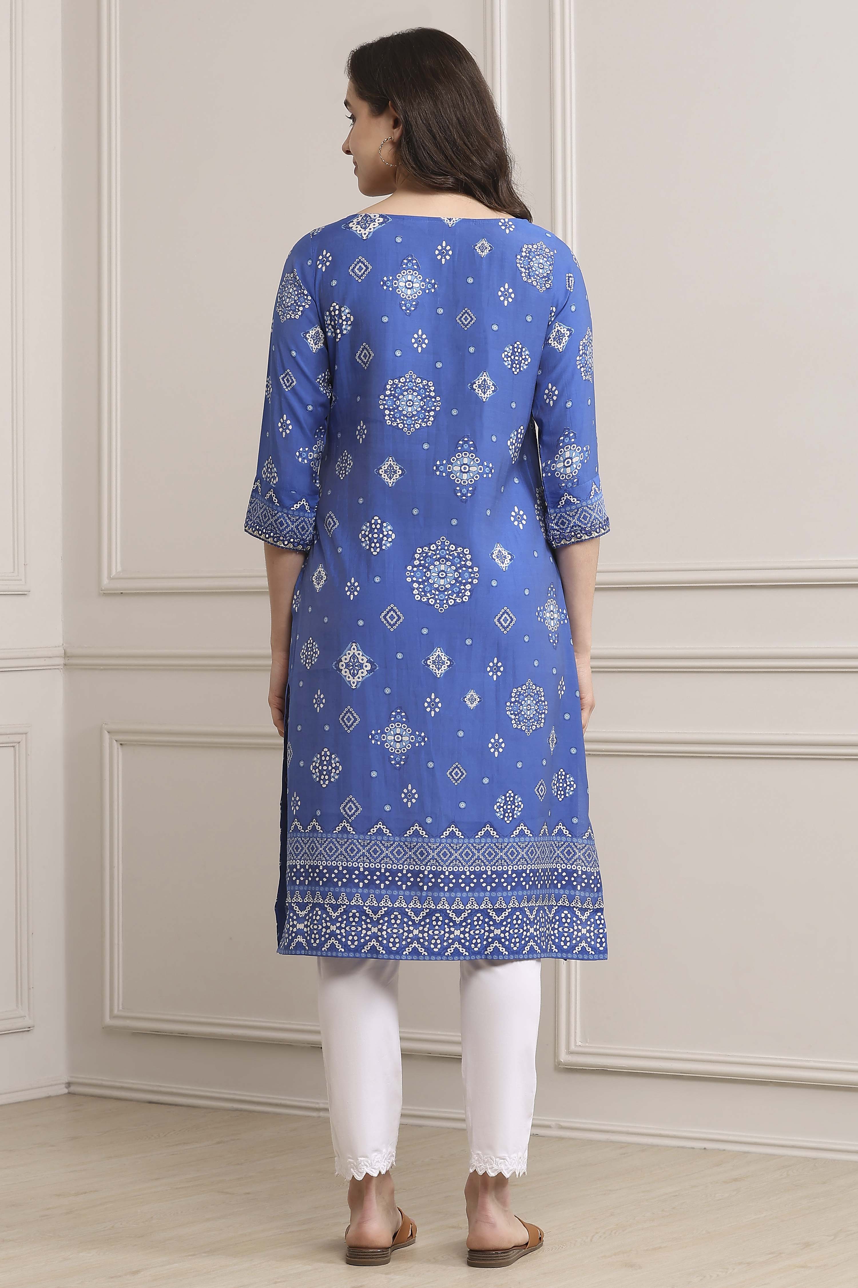 Deep Fuchsia Rayon Straight Printed Kurta image number 3