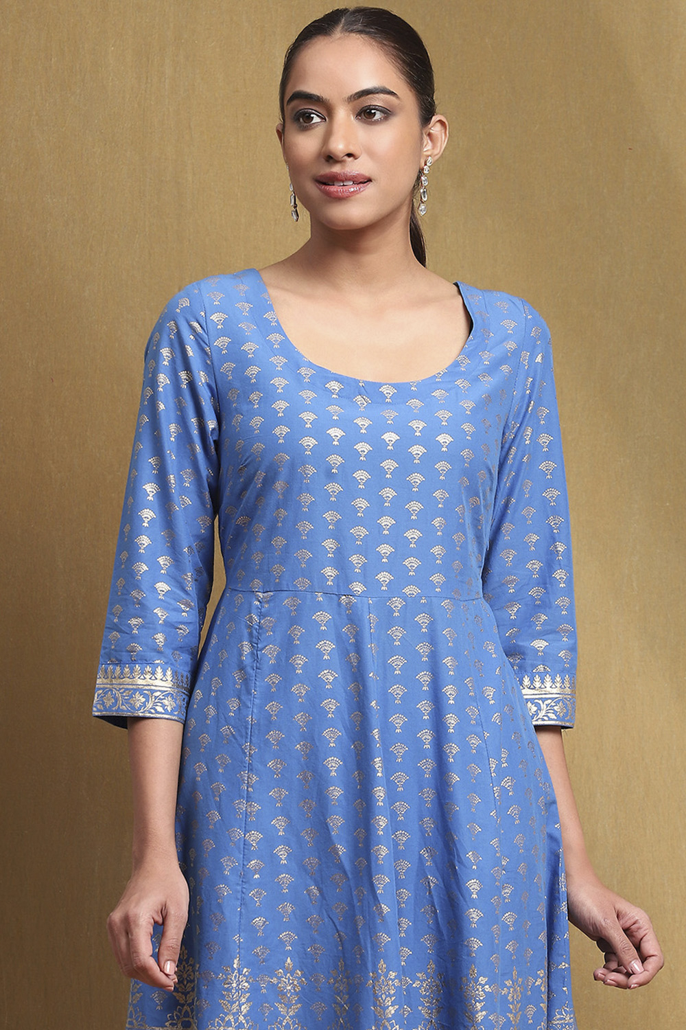 Plum Cotton Printed Anarkali Suit Set image number 1