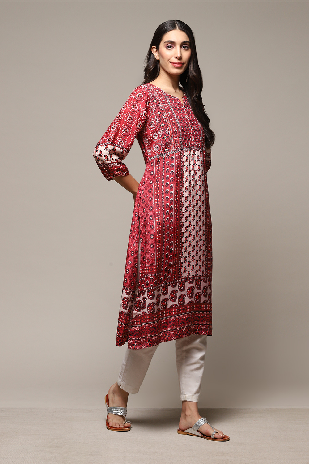 Ivory Viscose A Line Kurta image number 3