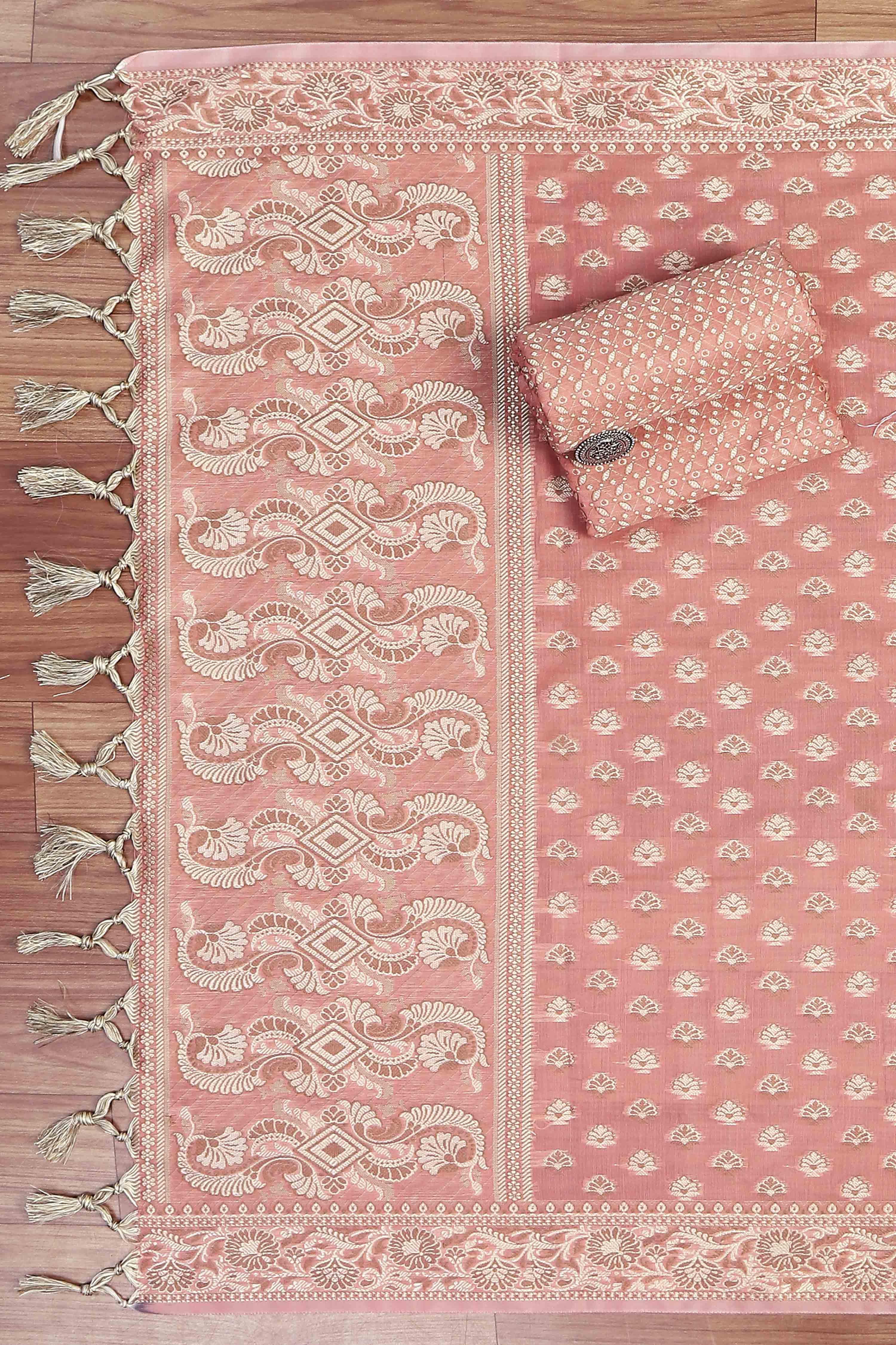 Mustard Poly Cotton Banarasi Unstitched Suit Set image number 3