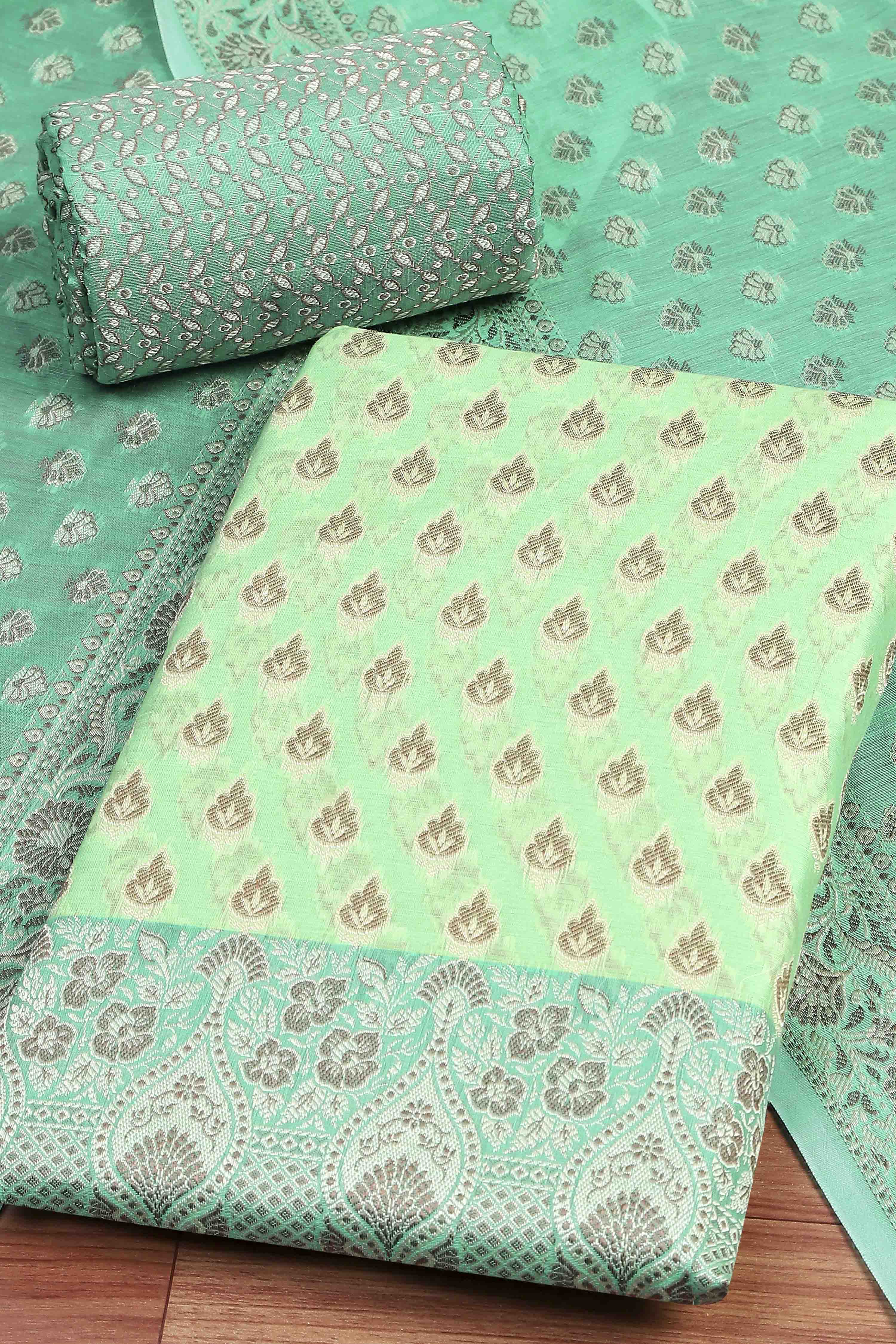 Mustard Poly Cotton Banarasi Unstitched Suit Set image number 1