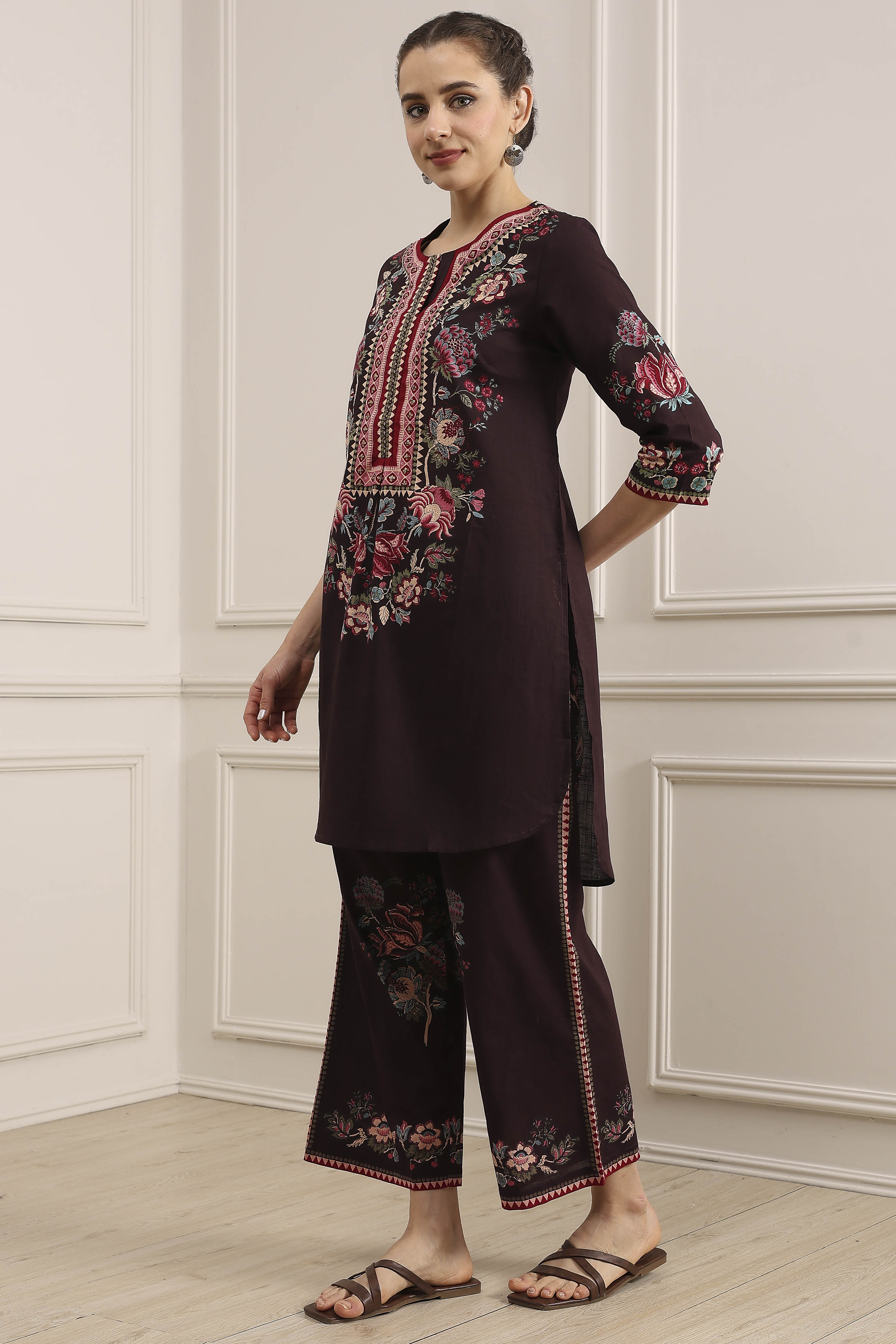 Blue Cotton Printed Straight Kurta Set image number 3