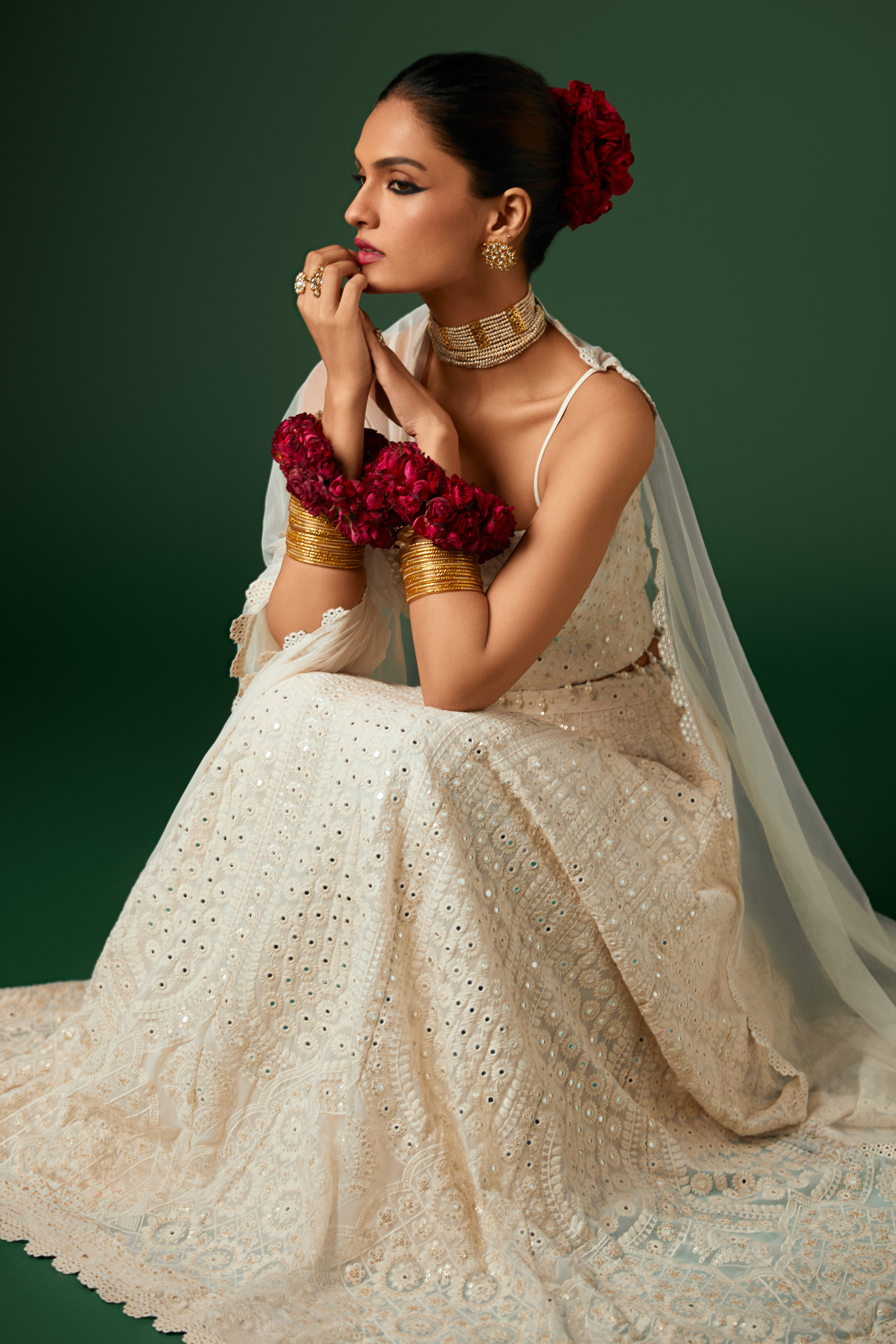 Ivory Georgette Embroidered Lehenga Set image number 1