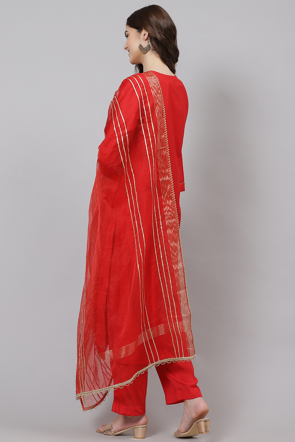 Pink Chanderi Hand Block Print Unstitched Suit Set image number 6