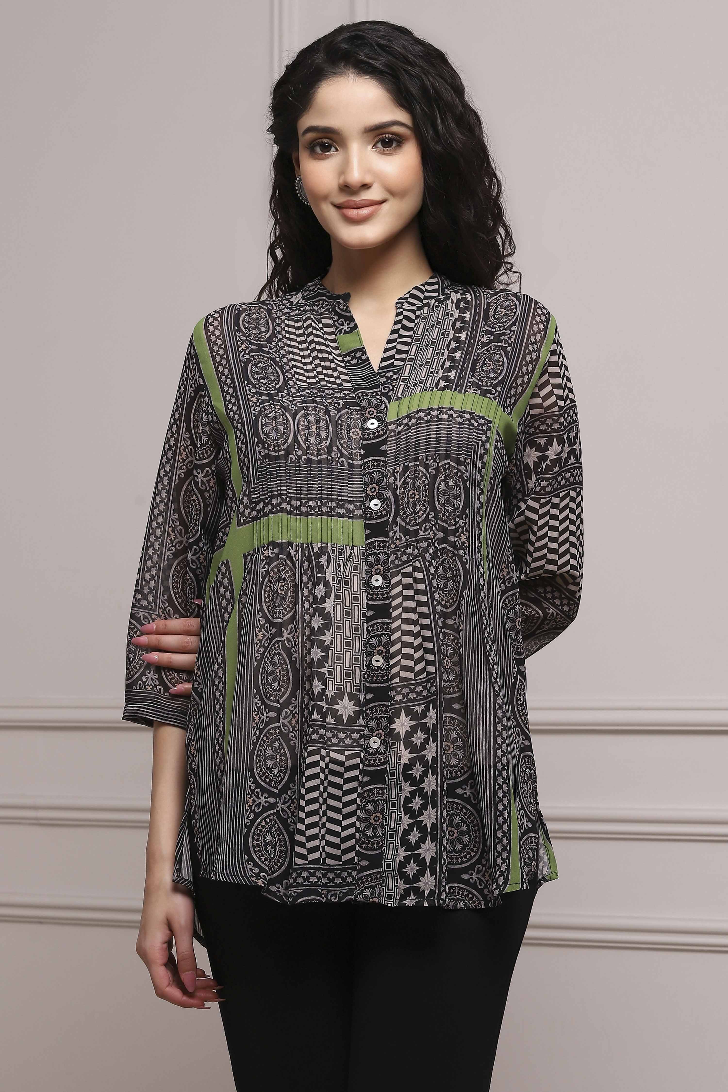 Black Art Silk Straight Kurta with Inner image number 5
