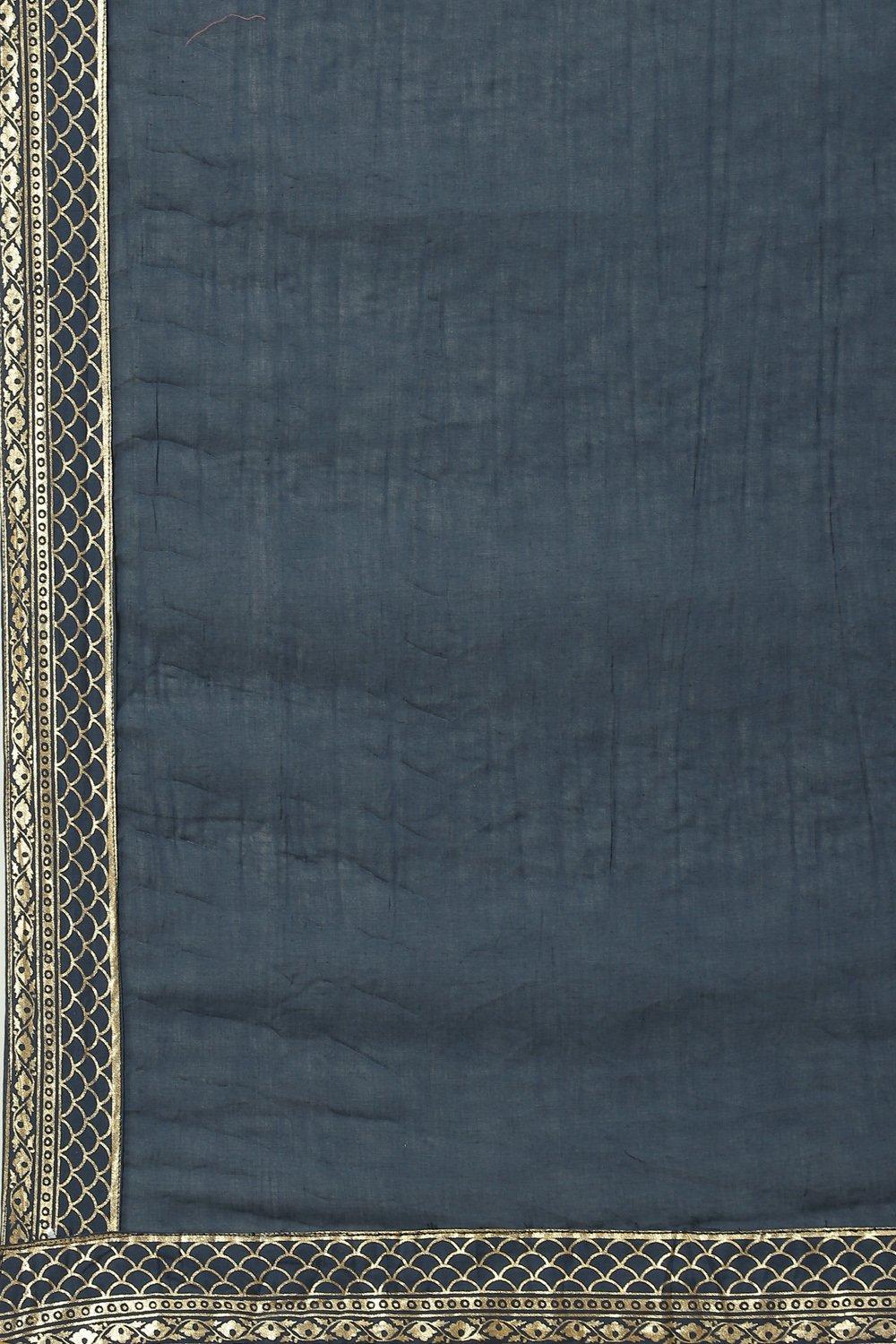 Navy Blue Embroidred Cotton Anarkali Suit Set image number 3