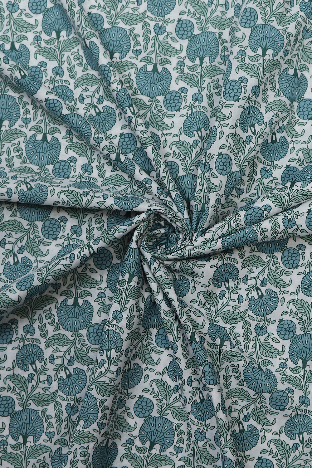 White Cotton Hand Block Print Unstitched Suit Set image number 2