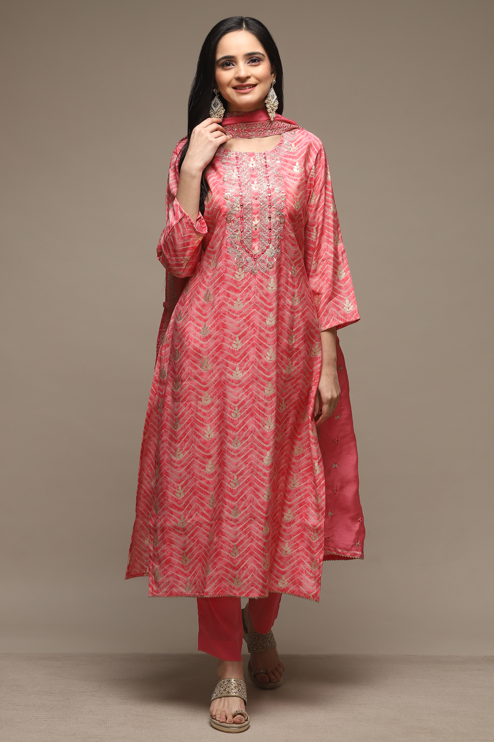 Pink Modal Machine Embroidered Unstitched Suit Set image number 8