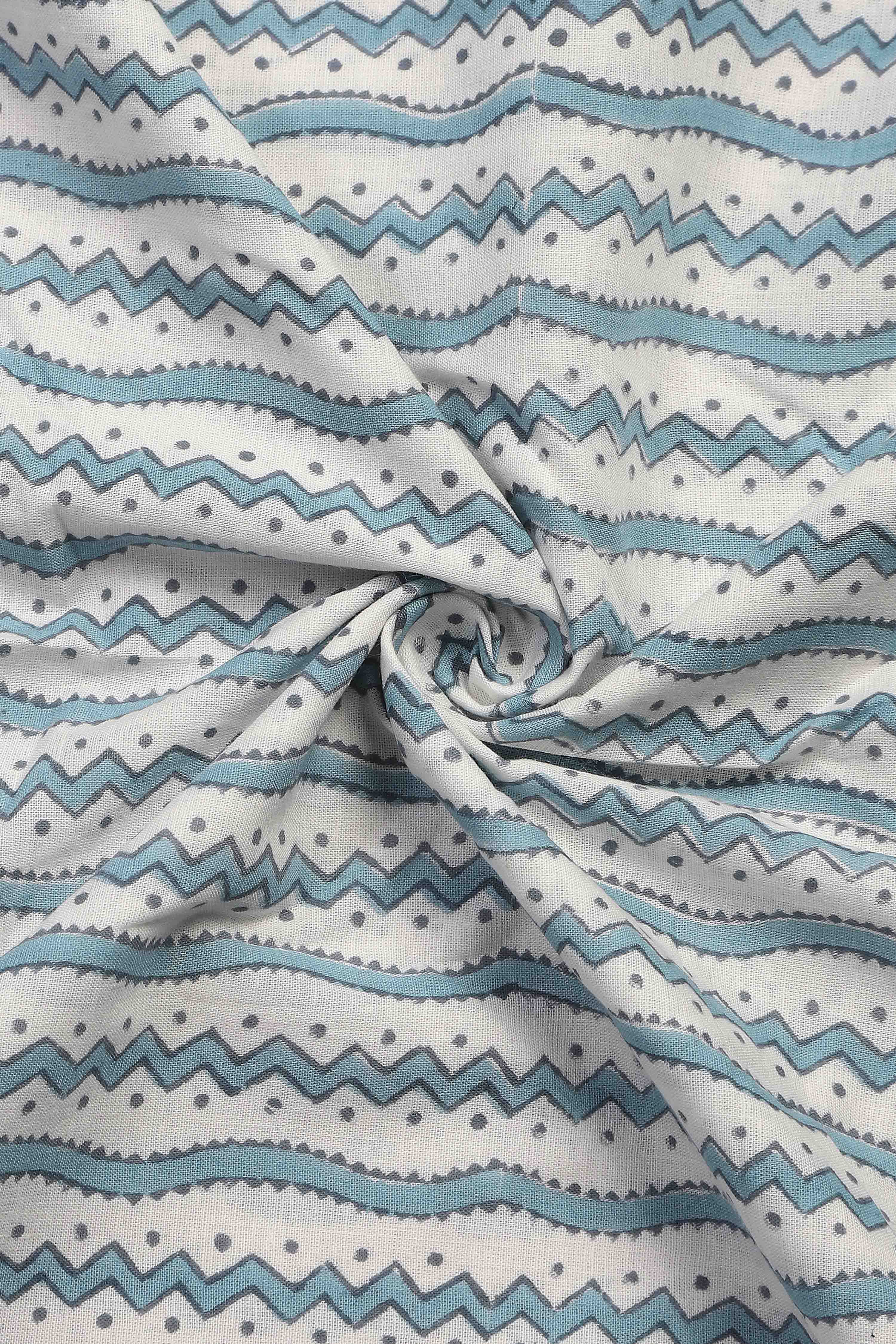 Sky Blue Cotton Hand Block Print Unstitched Suit Set image number 2