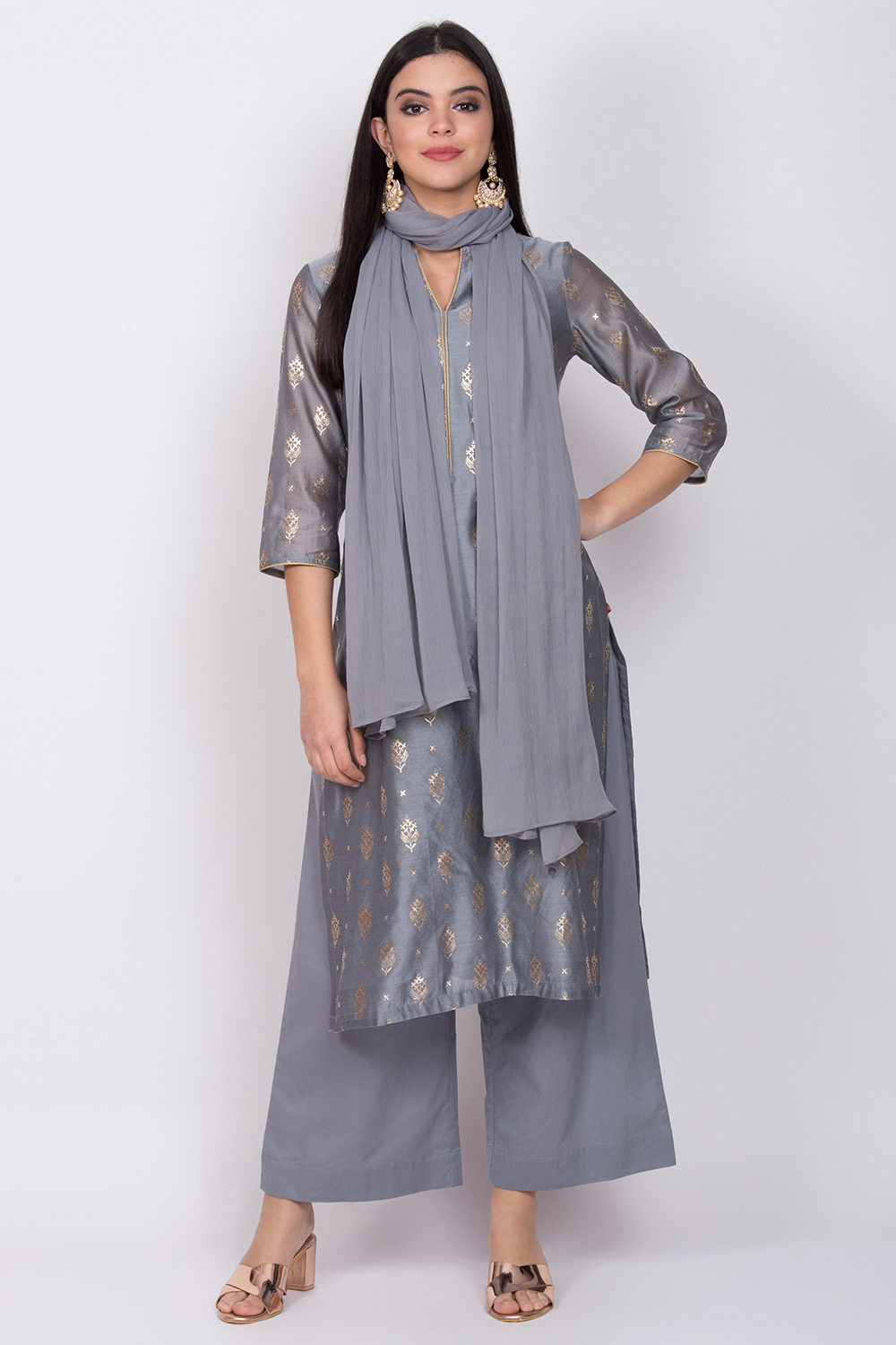 Pink Poly Cotton Straight Kurta Palazzo Suit Set image number 0